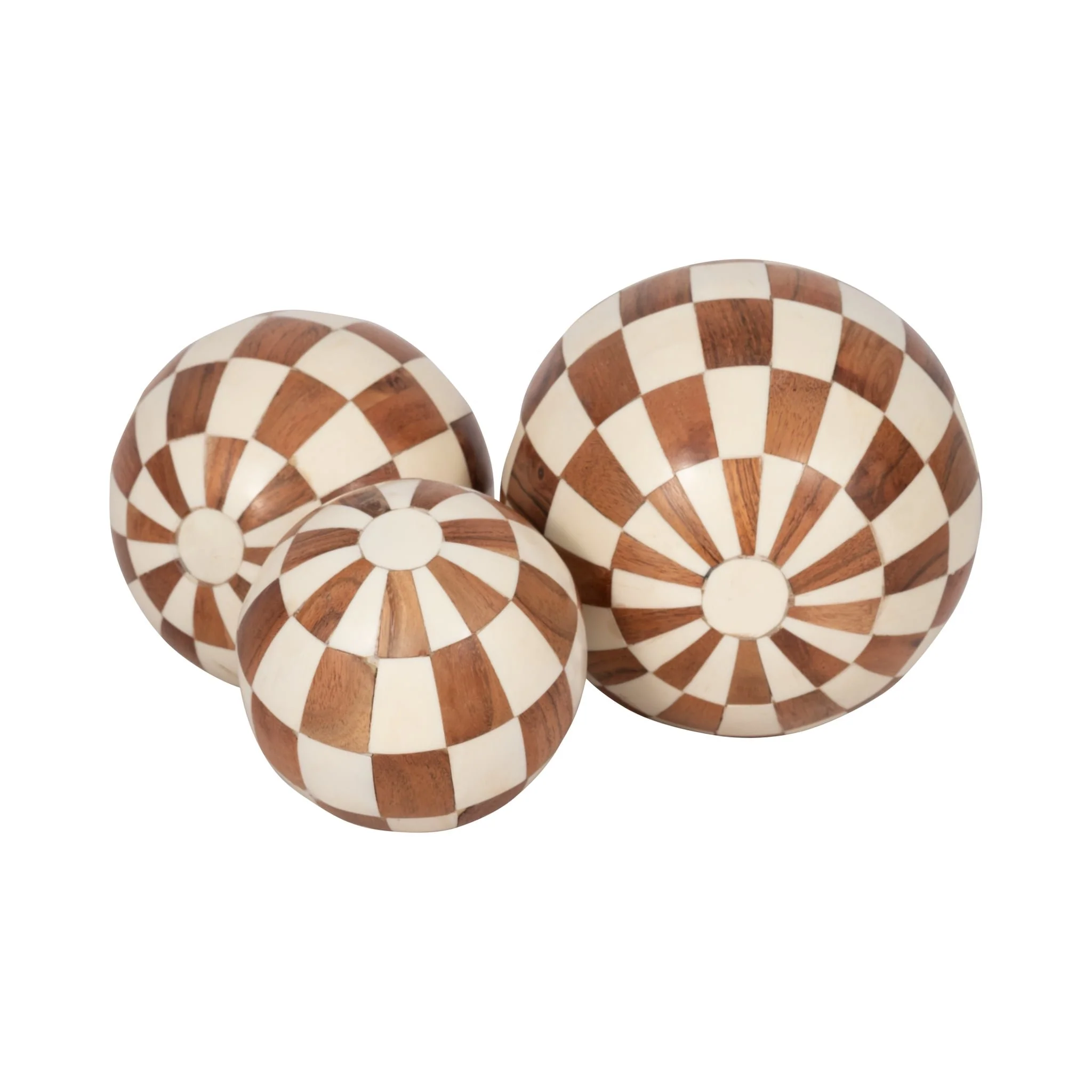 Resin, S/3 4/5/6" Checkered Orbs, Ivory/natural - Image 4
