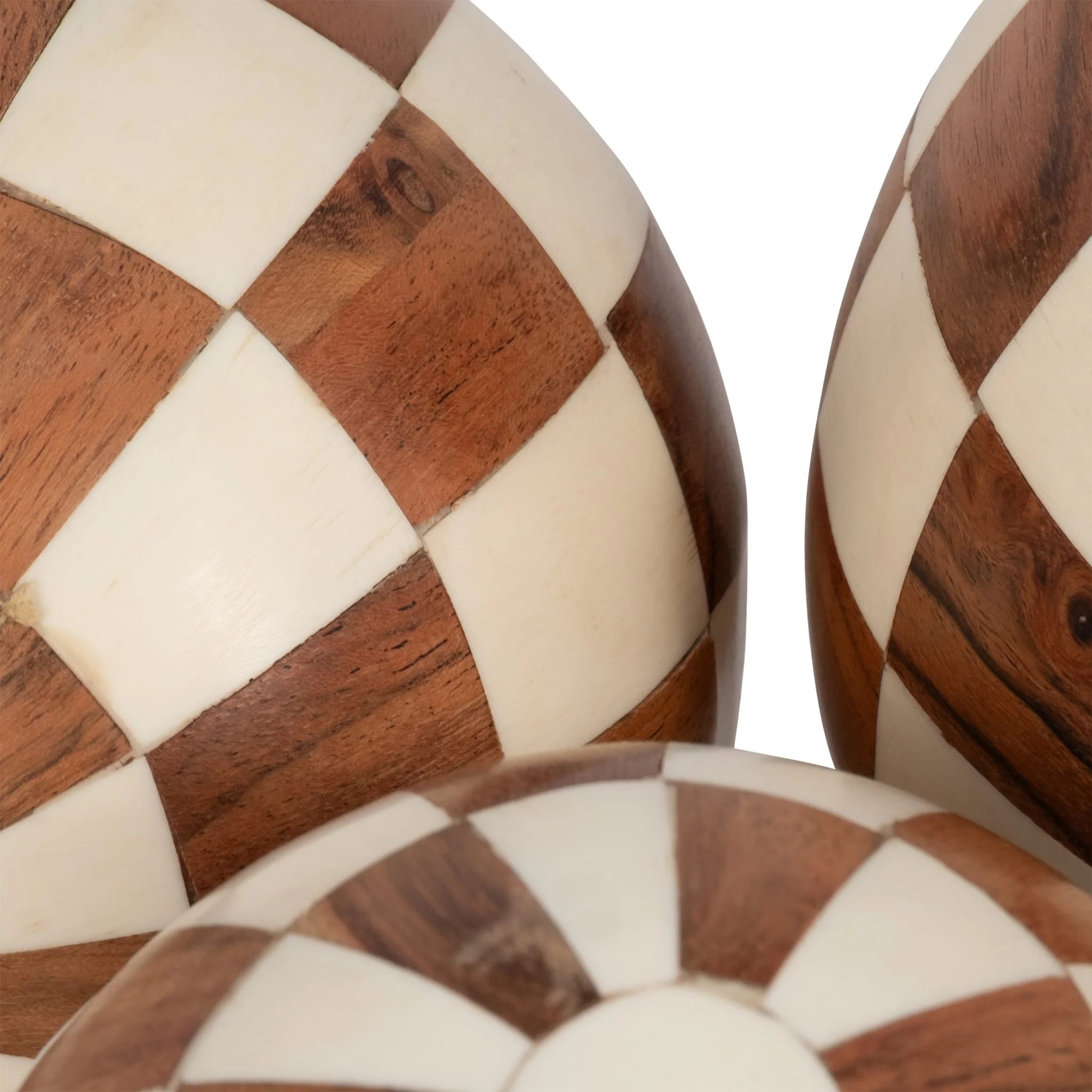 Resin, S/3 4/5/6" Checkered Orbs, Ivory/natural - Image 5