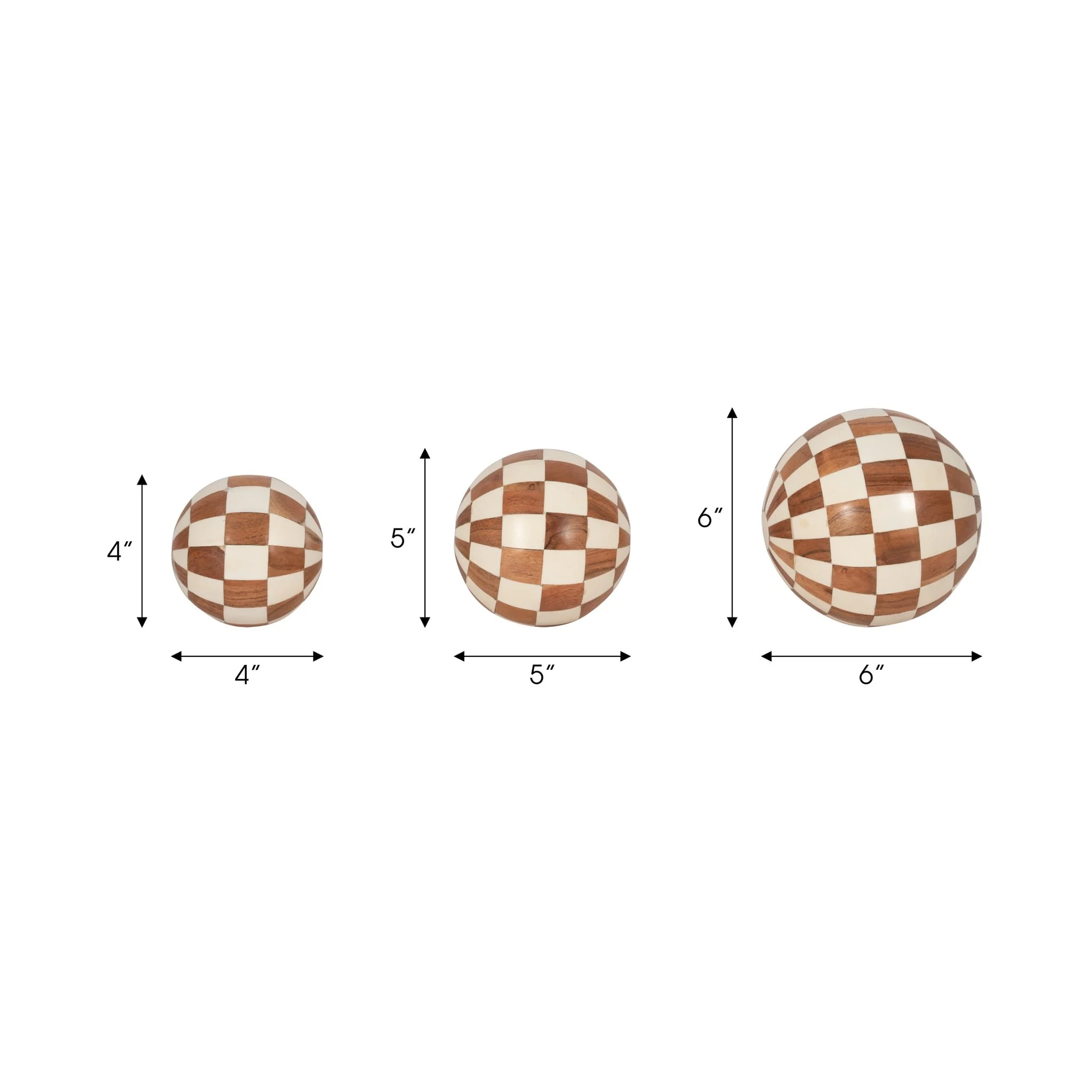 Resin, S/3 4/5/6" Checkered Orbs, Ivory/natural - Image 6