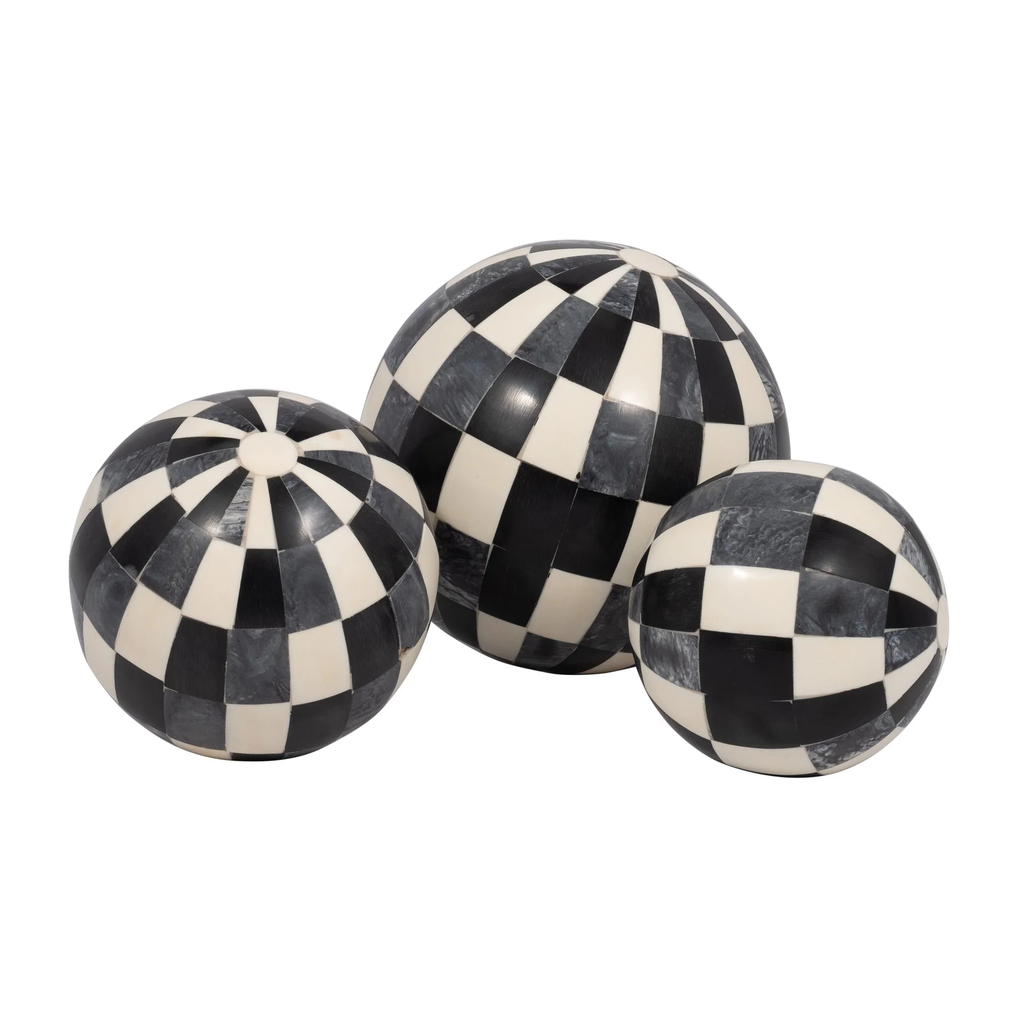 Resin, S/3 4/5/6" Checkered Orbs, Multi - Image 3