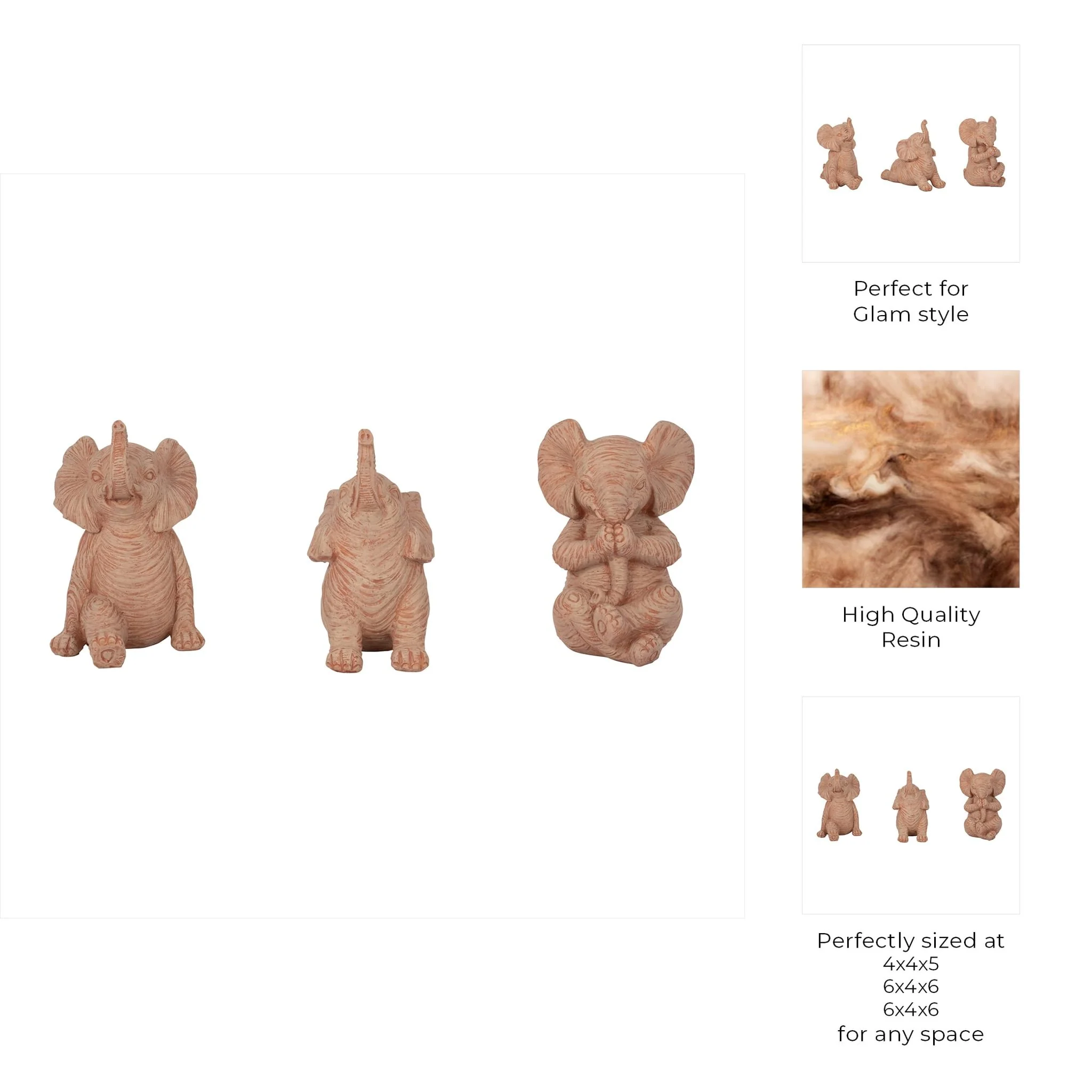 Resin, S/3 6" Stone Look Yoga Elephant, Natural - Image 10
