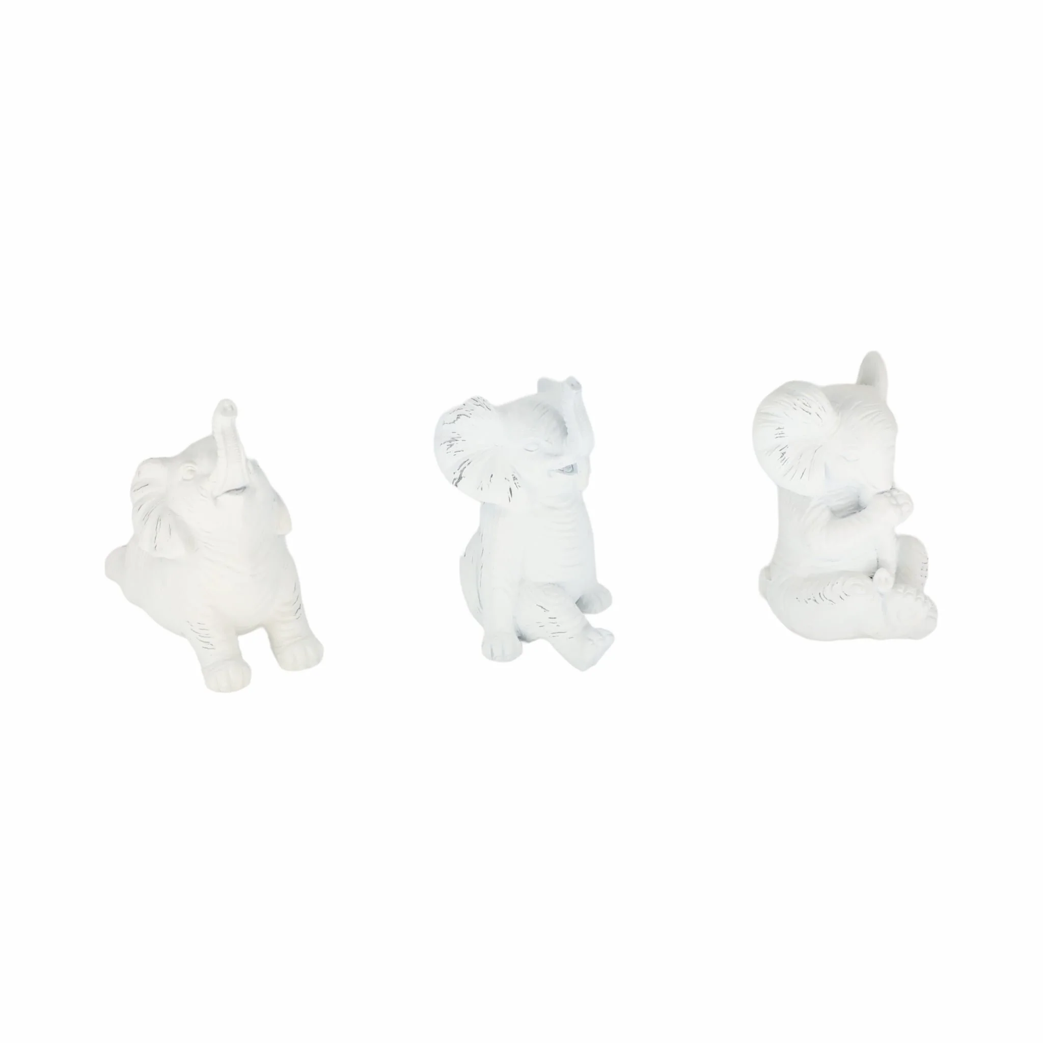 Resin, S/3 6" Stone Look Yoga Elephant, White - Image 2