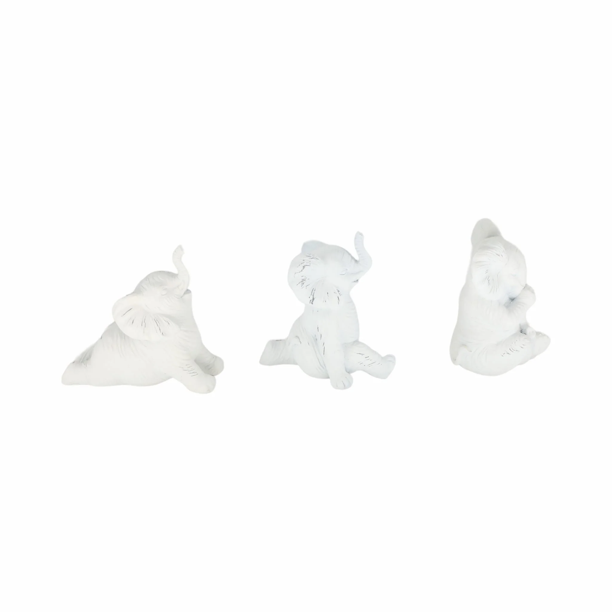 Resin, S/3 6" Stone Look Yoga Elephant, White - Image 3