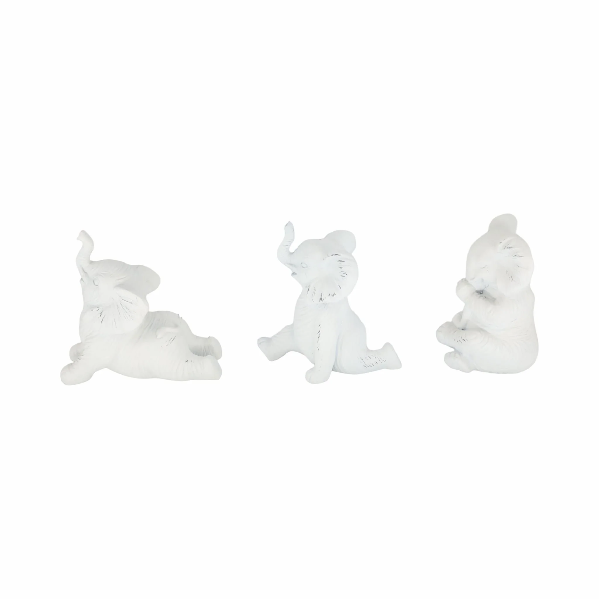 Resin, S/3 6" Stone Look Yoga Elephant, White - Image 5