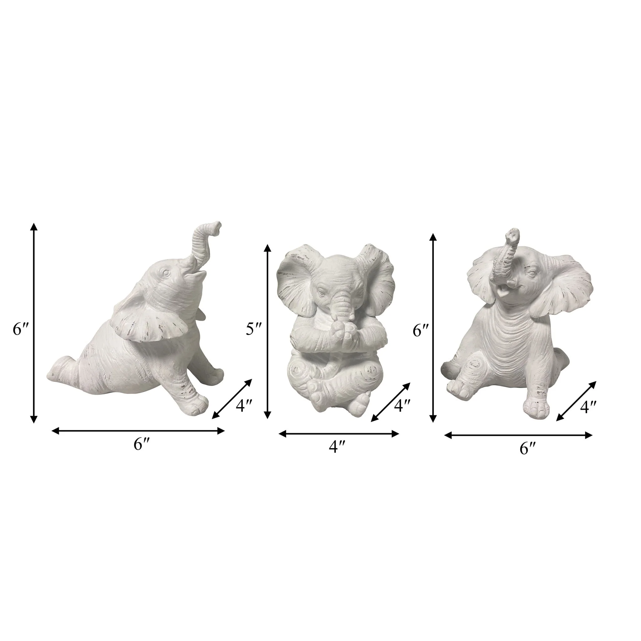 Resin, S/3 6" Stone Look Yoga Elephant, White - Image 8