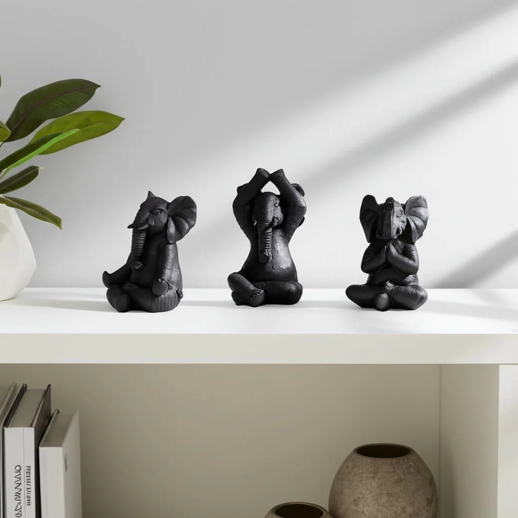 Resin, S/3, 8"h, Yoga Elephants, Blk - Image 10