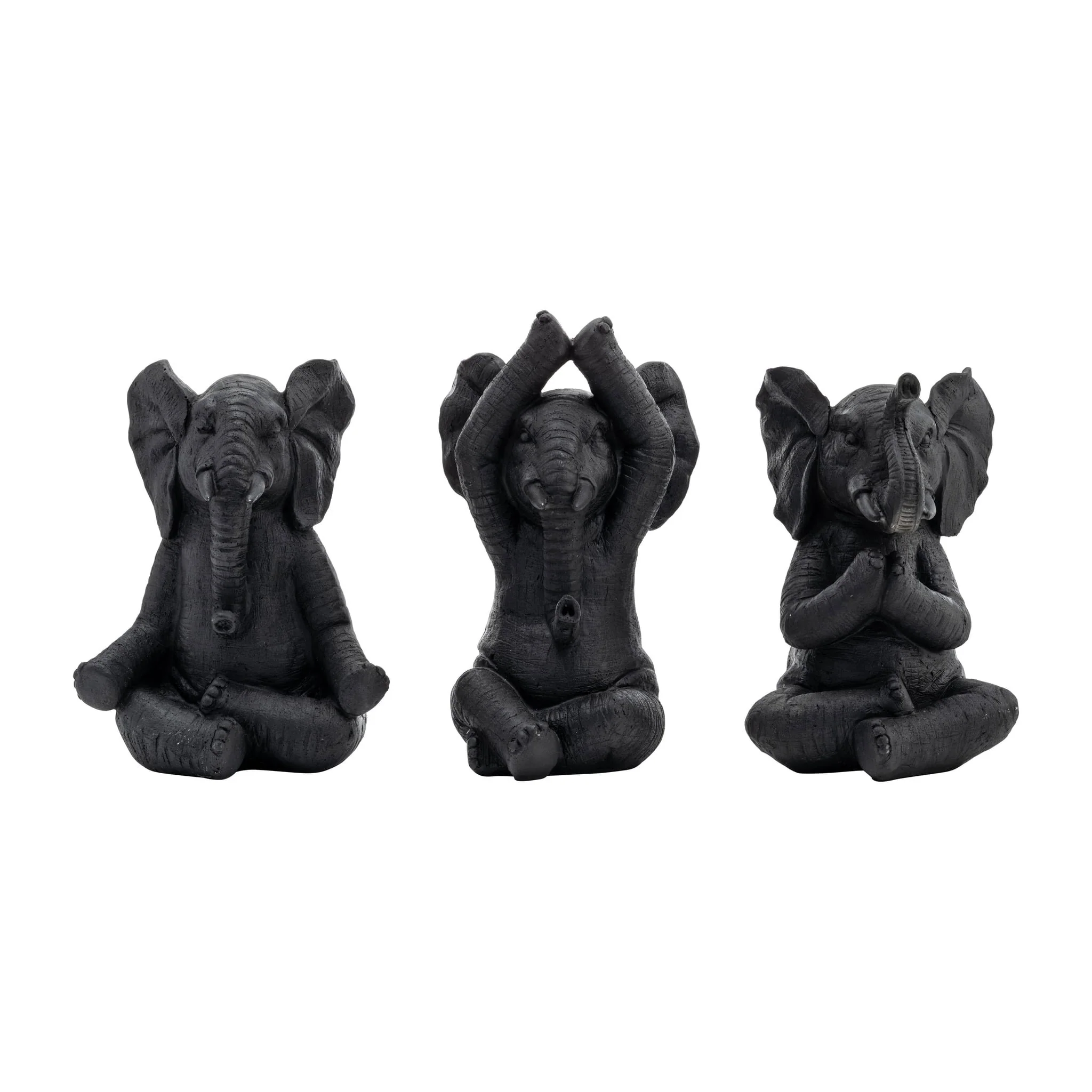 Resin, S/3, 8"h, Yoga Elephants, Blk - Image 2