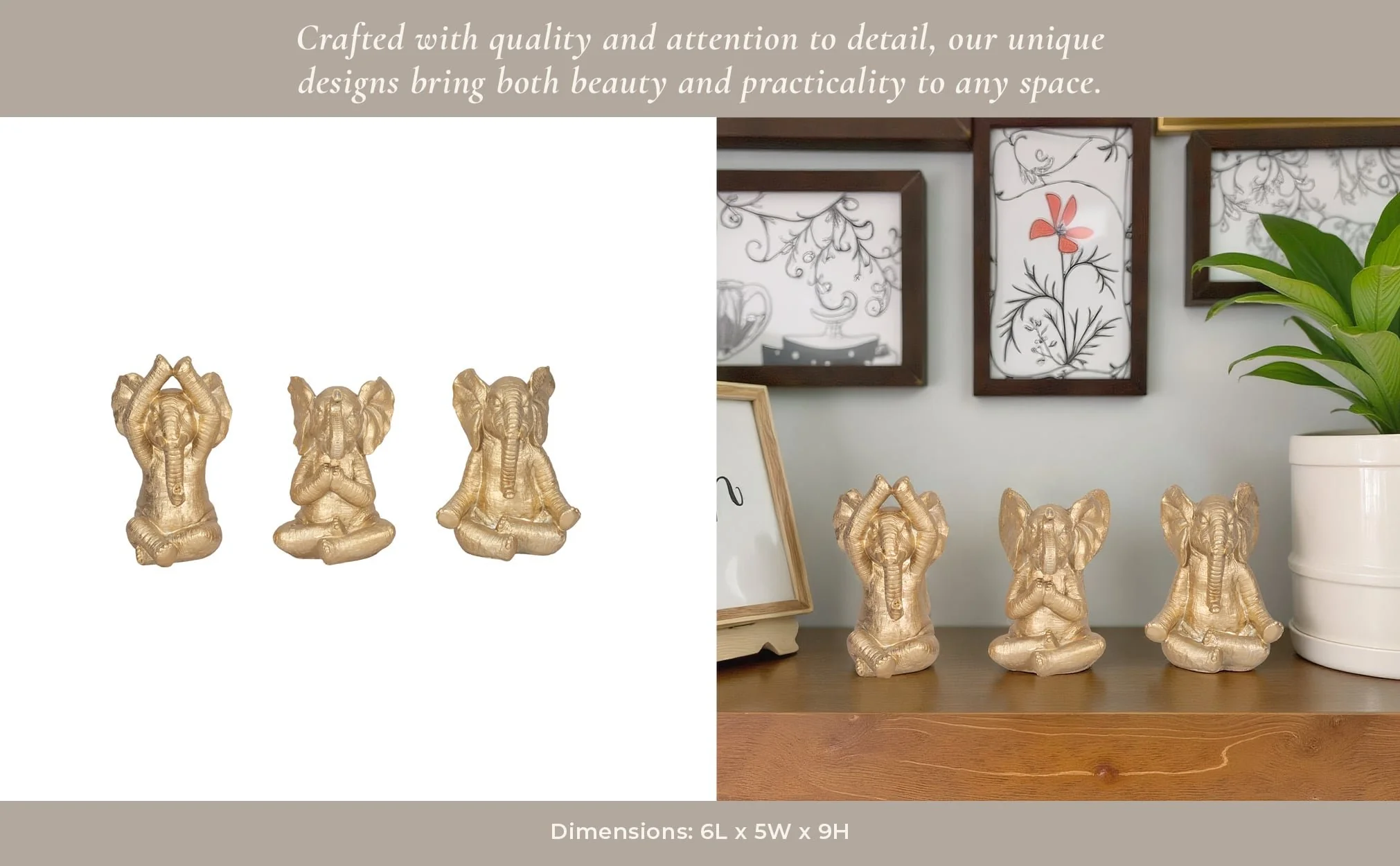 Resin, S/3, 8"h, Yoga Elephants, Gd - Image 12