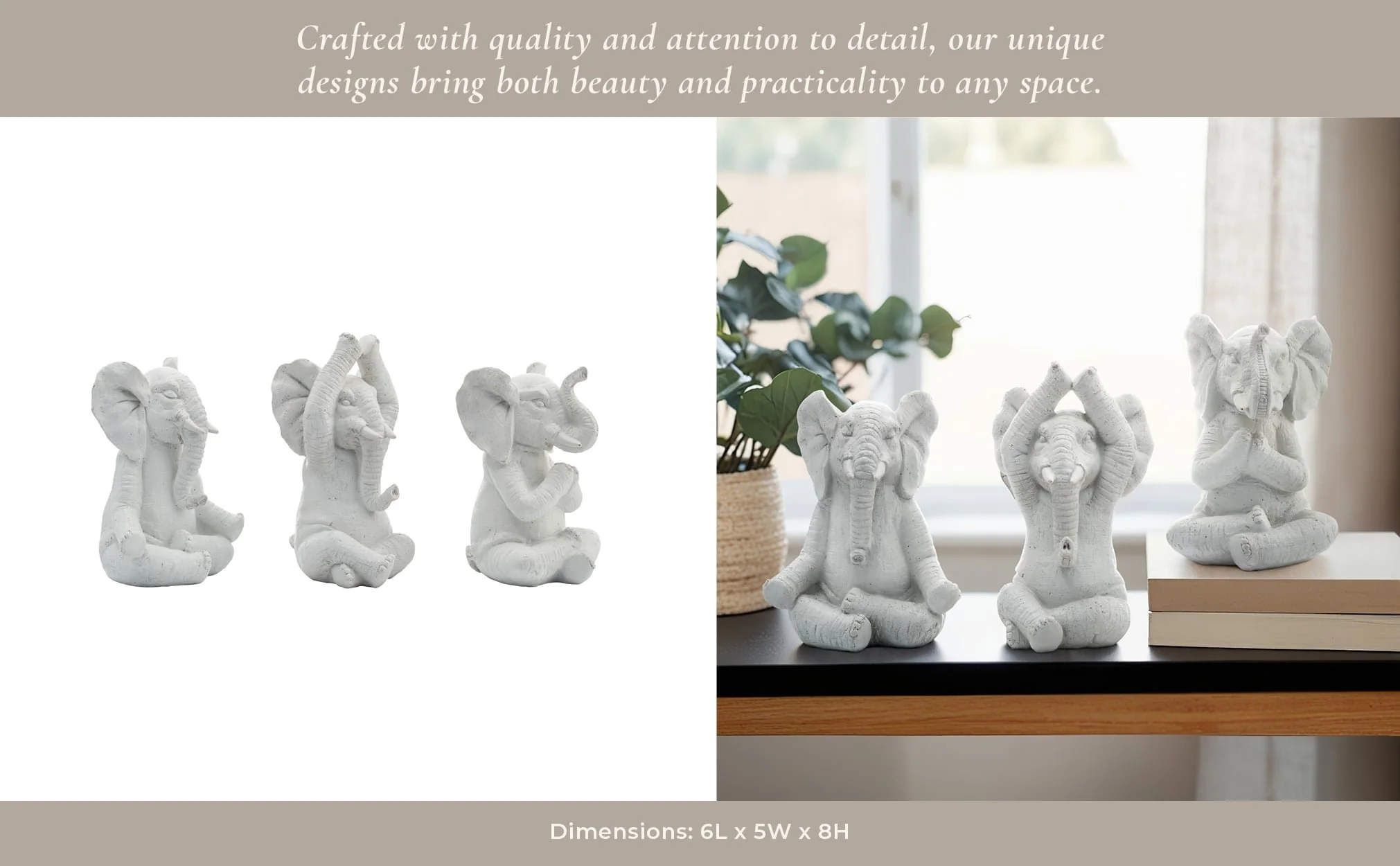 Resin, S/3, 8"h, Yoga Elephants, Wt - Image 10