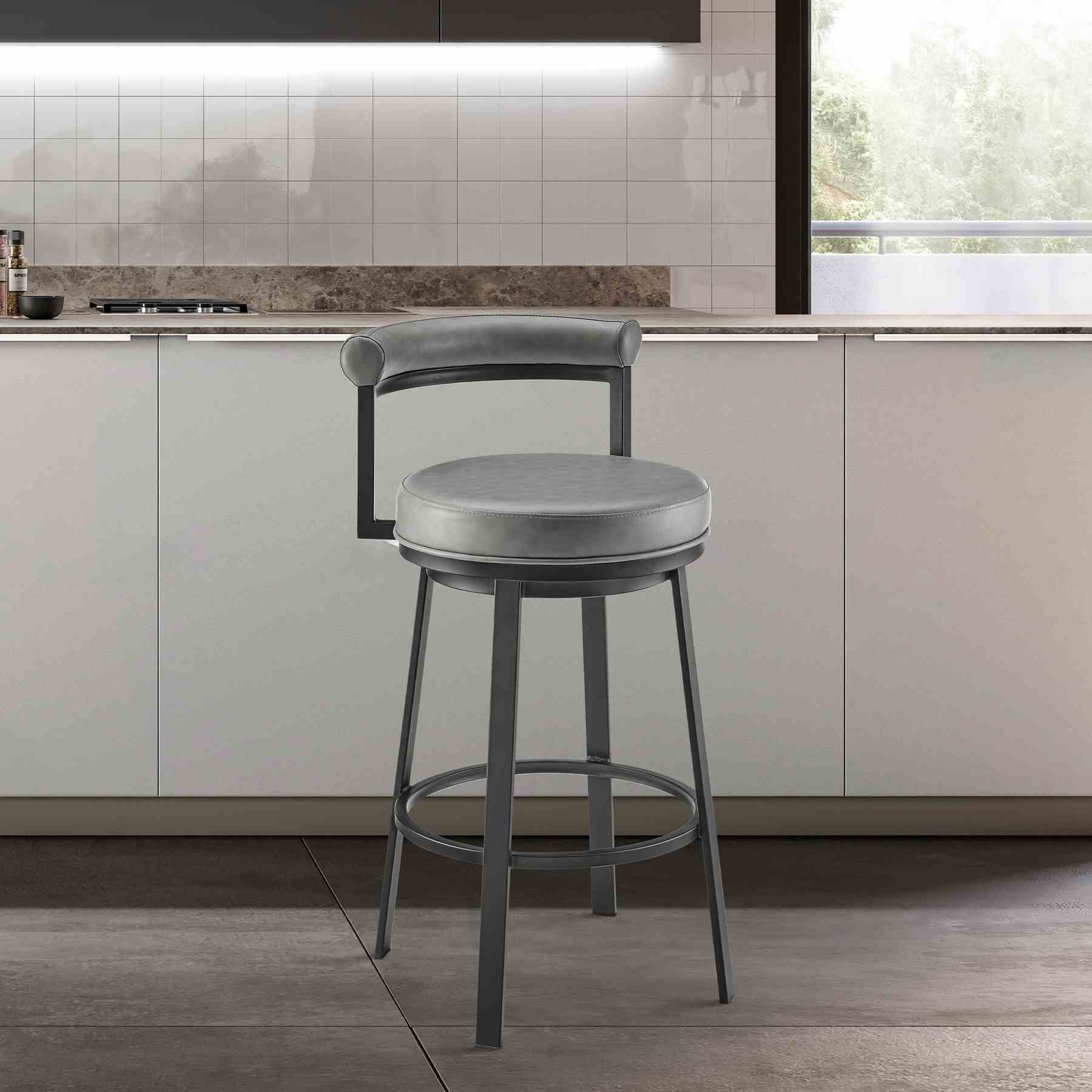 Reuben Swivel Counter or Bar Stool in Black Finish with Gray Faux Leather - Image 12