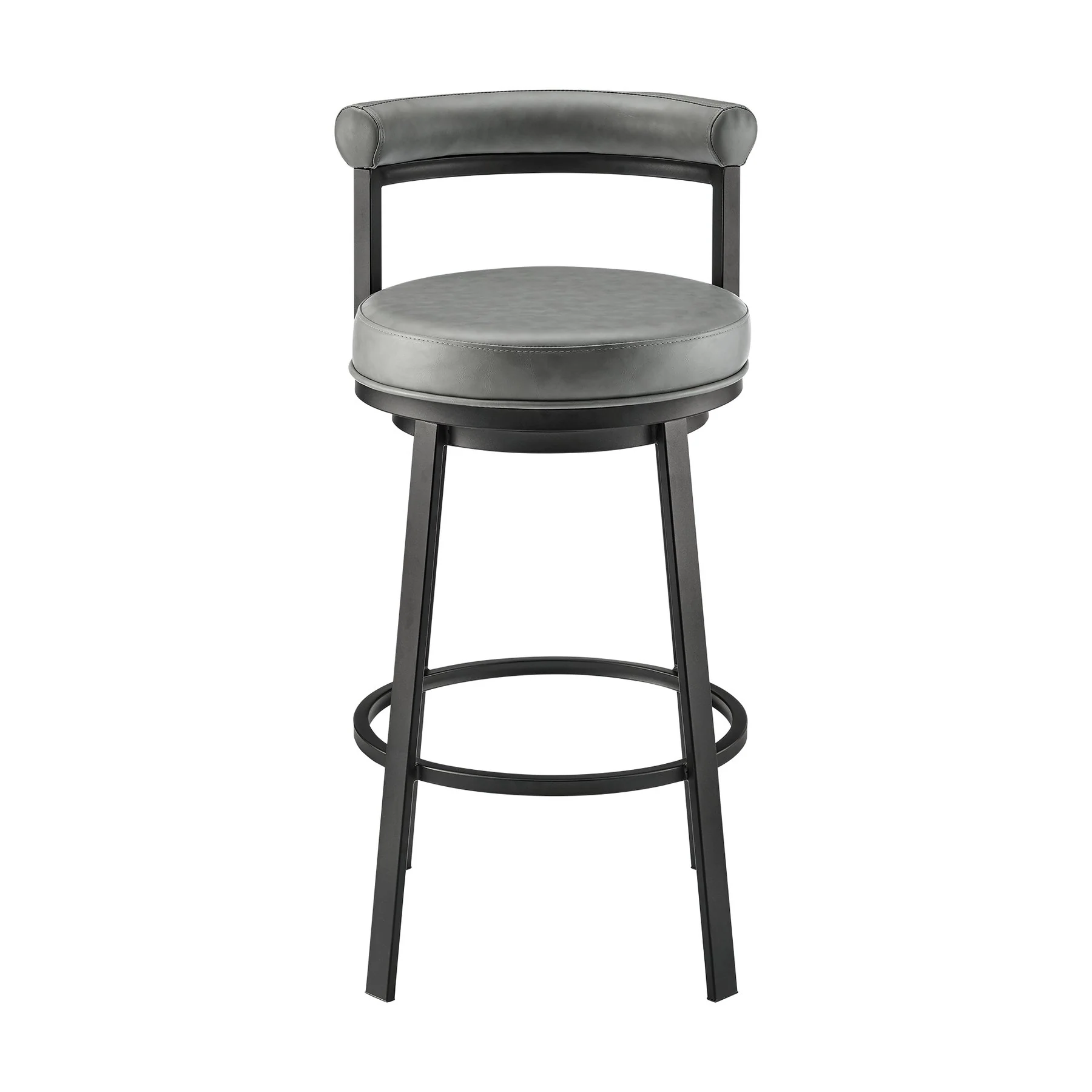 Reuben Swivel Counter or Bar Stool in Black Finish with Gray Faux Leather - Image 2