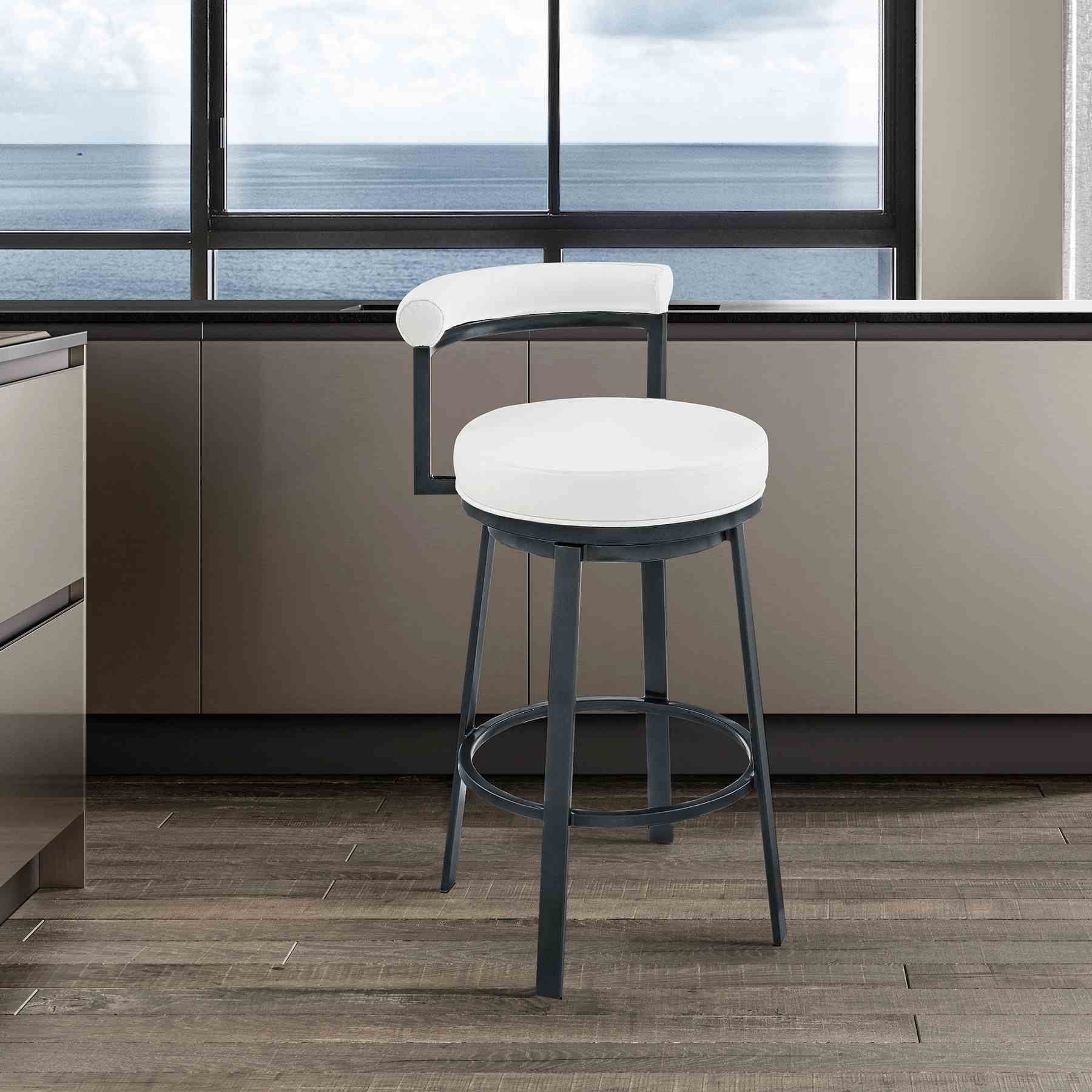 Reuben Swivel Counter or Bar Stool in Cloud Finish with White Faux Leather - Image 10