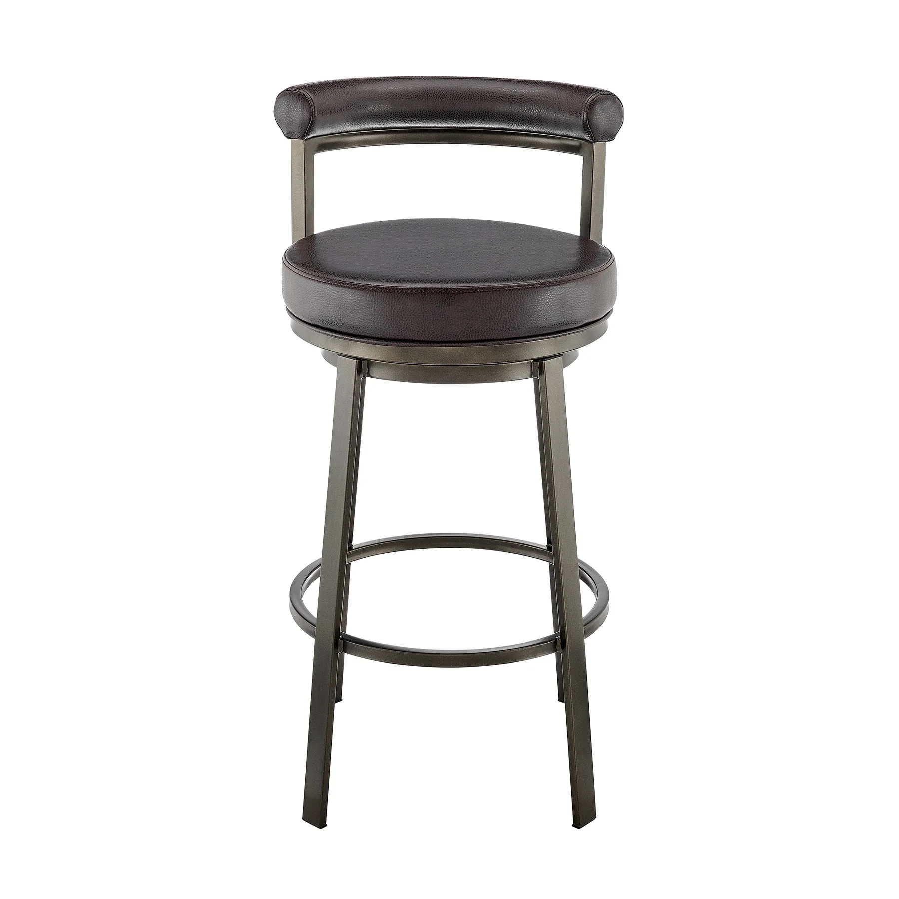 Reuben Swivel Counter or Bar Stool in Mocha Finish with Brown Faux Leather - Image 2