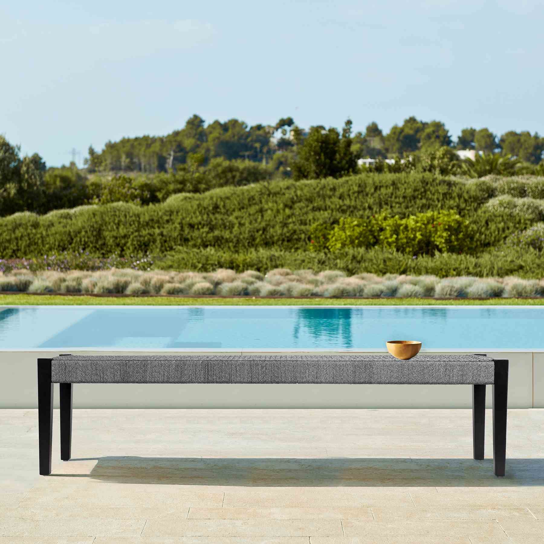 Rhett Indoor Outdoor Dining Bench in Eucalyptus Wood and Gray Rope - Image 8