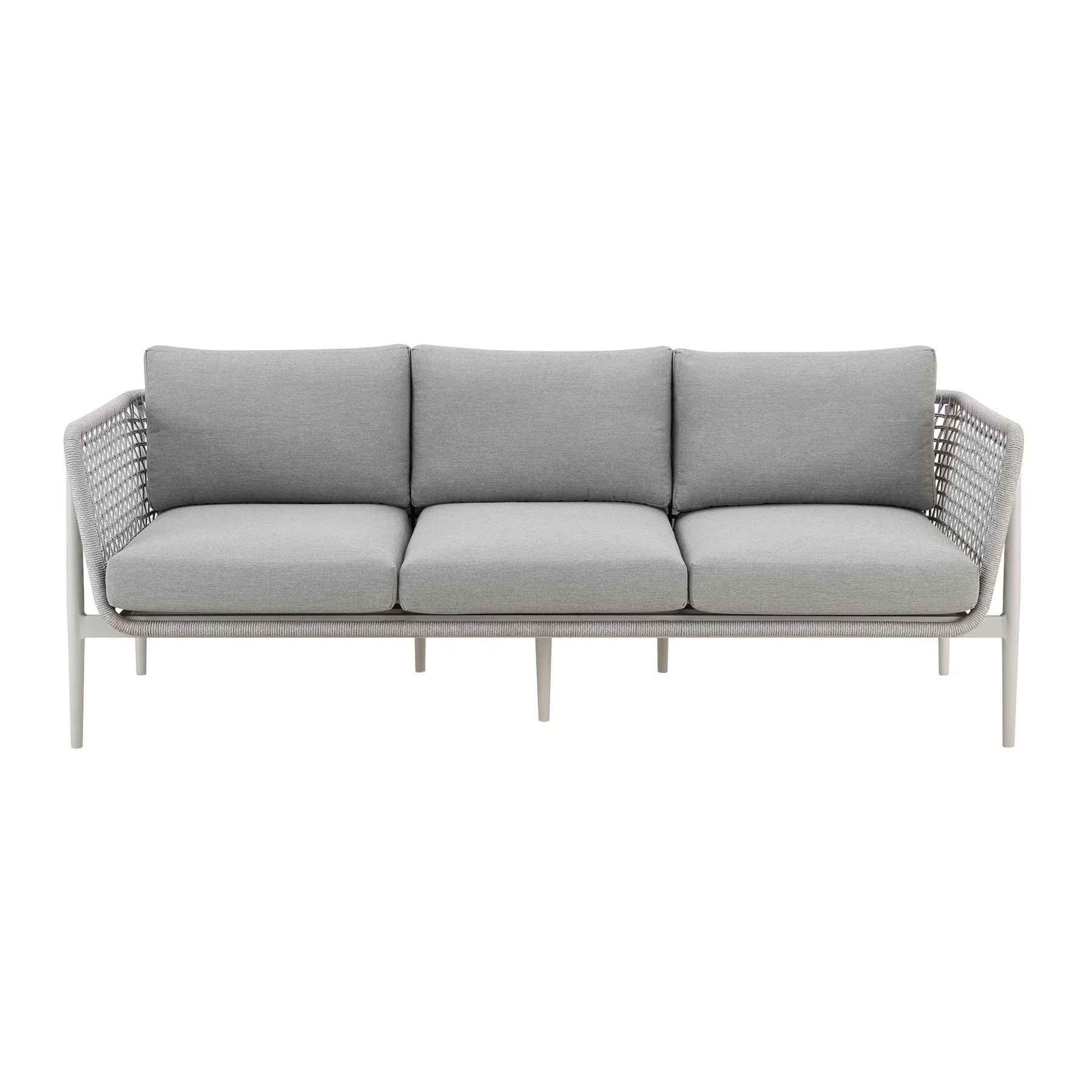 Rhodes Outdoor Patio 4 Piece Conversation Set in Aluminum with Sintered Stone and Gray Cushions - Image 2