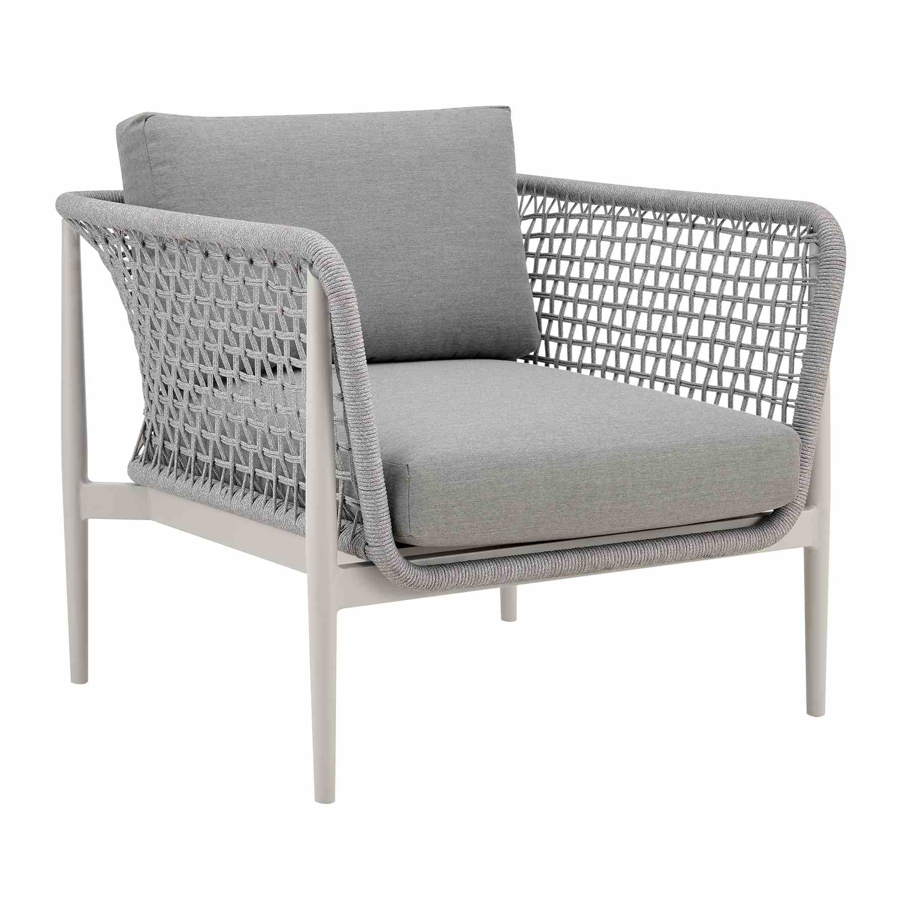 Rhodes Outdoor Patio 4 Piece Conversation Set in Aluminum with Sintered Stone and Gray Cushions - Image 4