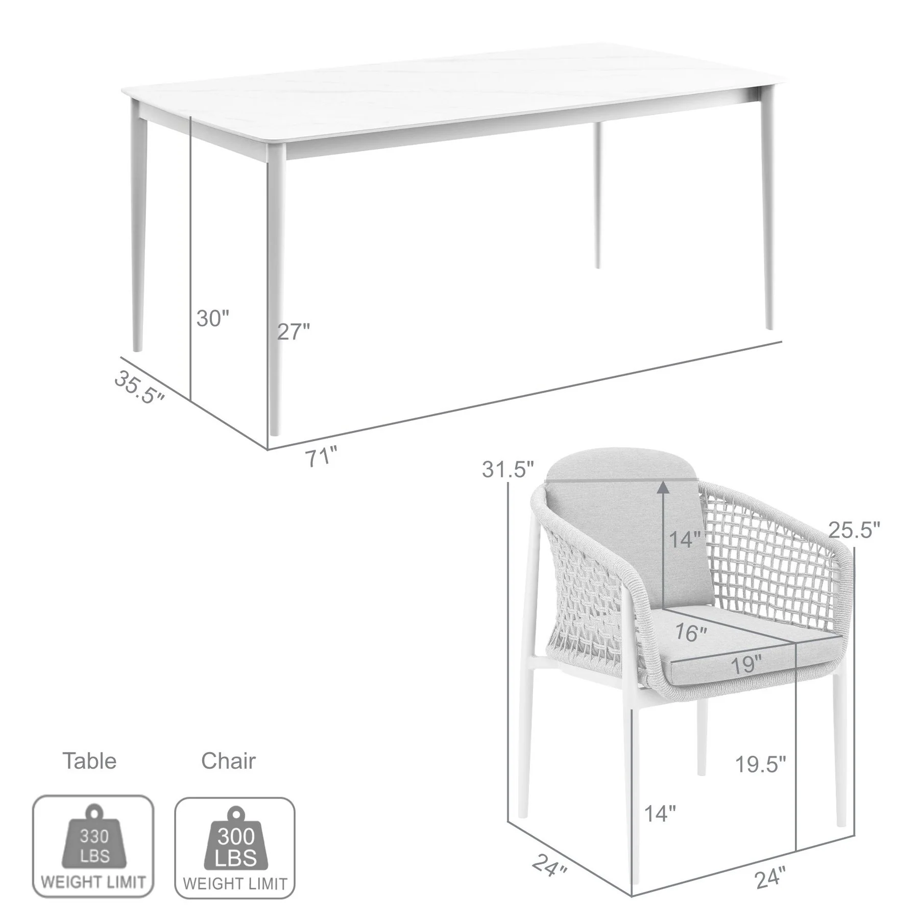 Rhodes Outdoor Patio 5 Piece Dining Set in Aluminum with Sintered Stone and Gray Cushions - Image 9