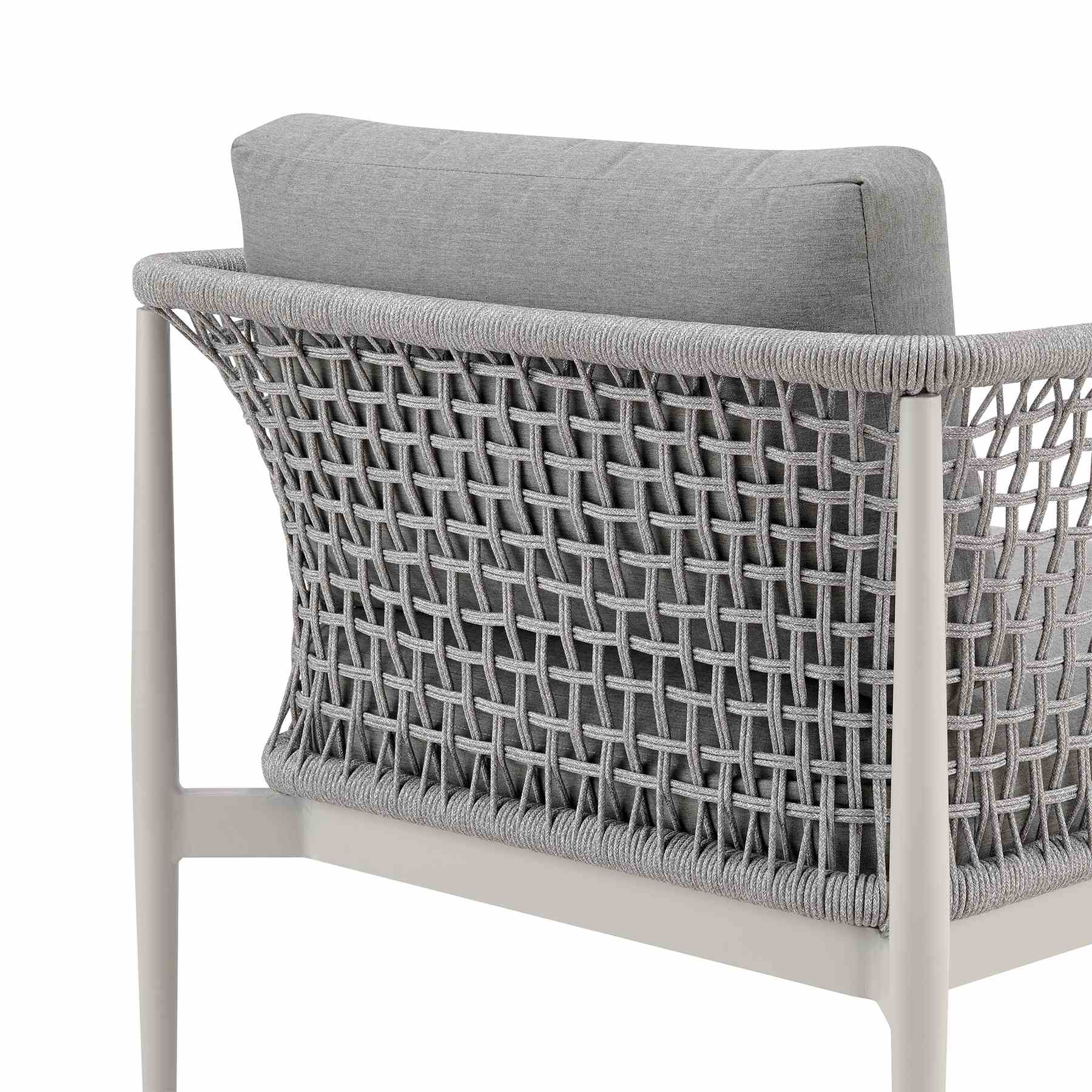 Rhodes Outdoor Patio Armchair in Aluminum with Light Gray Rope and Cushions - Image 5