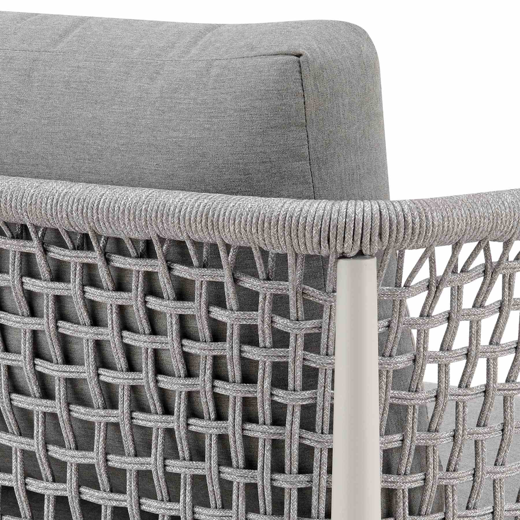 Rhodes Outdoor Patio Armchair in Aluminum with Light Gray Rope and Cushions - Image 7