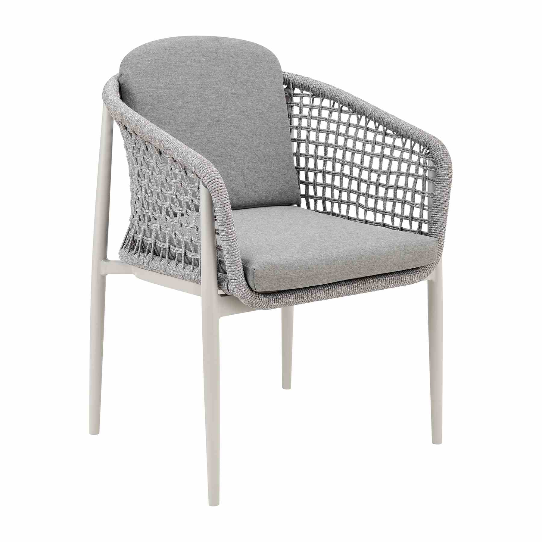 Rhodes Outdoor Patio Dining Chair in Aluminum with Light Gray Rope and Cushions - Set of 2 - Image 2