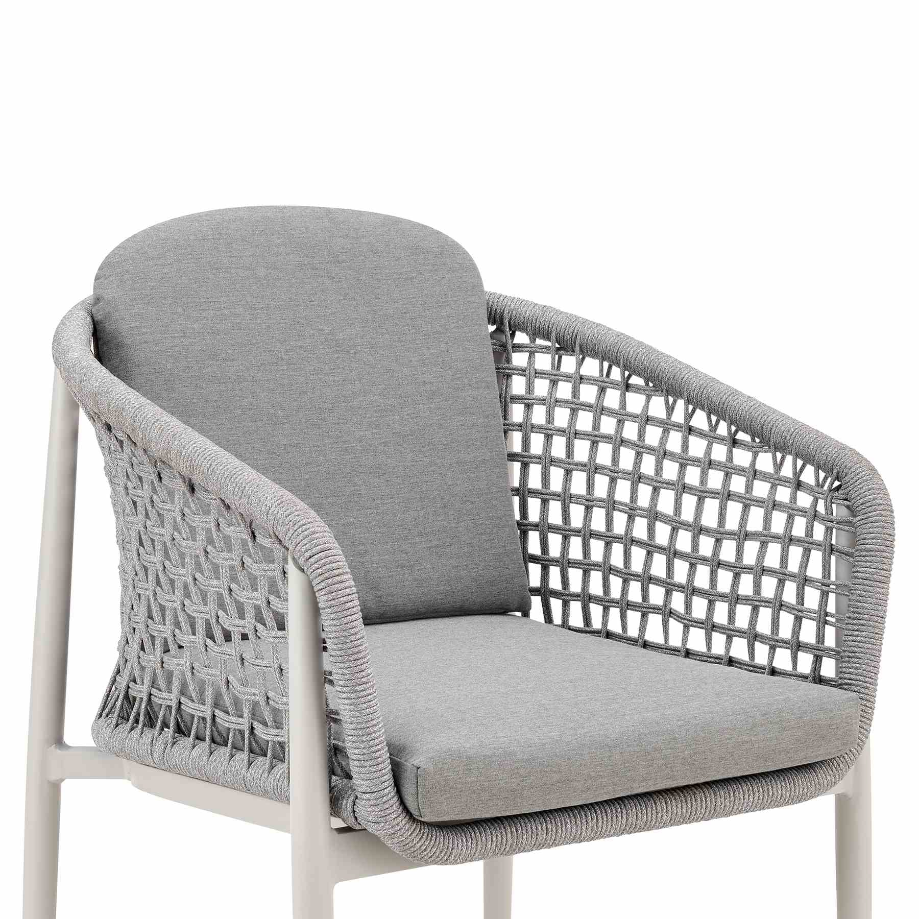Rhodes Outdoor Patio Dining Chair in Aluminum with Light Gray Rope and Cushions - Set of 2 - Image 5