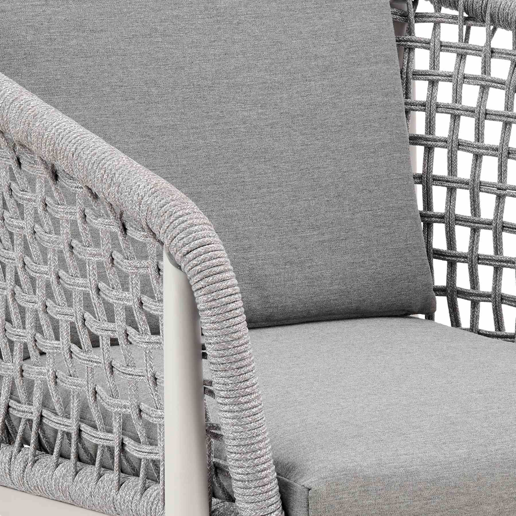 Rhodes Outdoor Patio Dining Chair in Aluminum with Light Gray Rope and Cushions - Set of 2 - Image 7