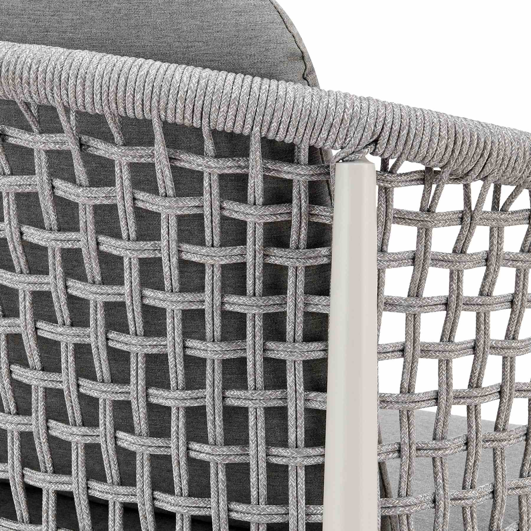 Rhodes Outdoor Patio Dining Chair in Aluminum with Light Gray Rope and Cushions - Set of 2 - Image 8