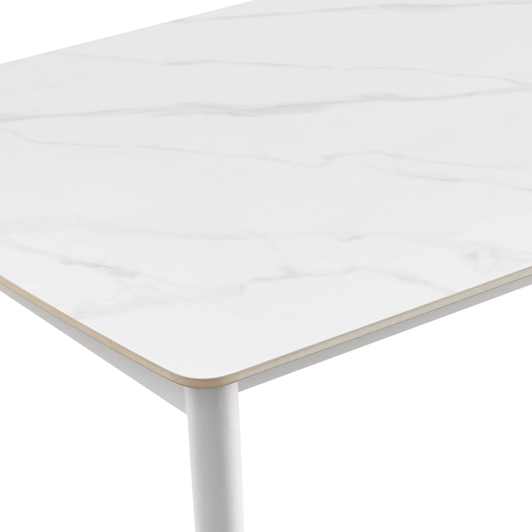 Rhodes Outdoor Patio Rectangular Dining Table in Snowy Sintered Stone and Porcelain Finish - Image 5