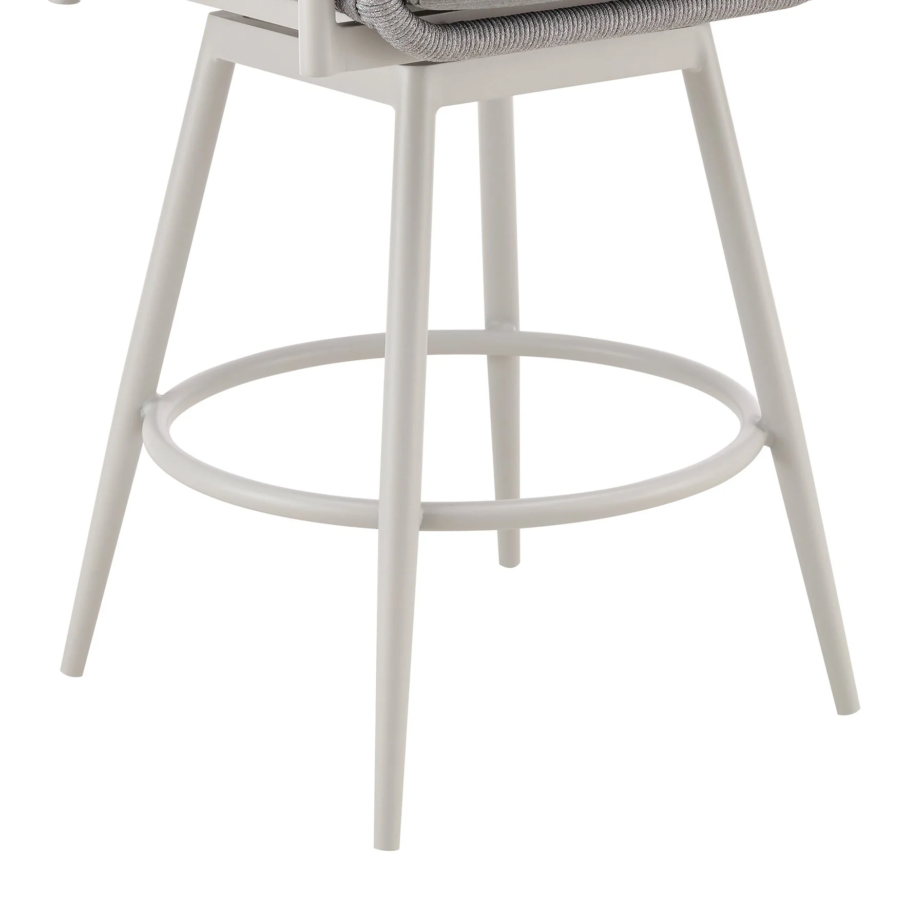 Rhodes Outdoor Patio Swivel Bar Stool in Aluminum with Light Gray Rope and Cushions - Image 8