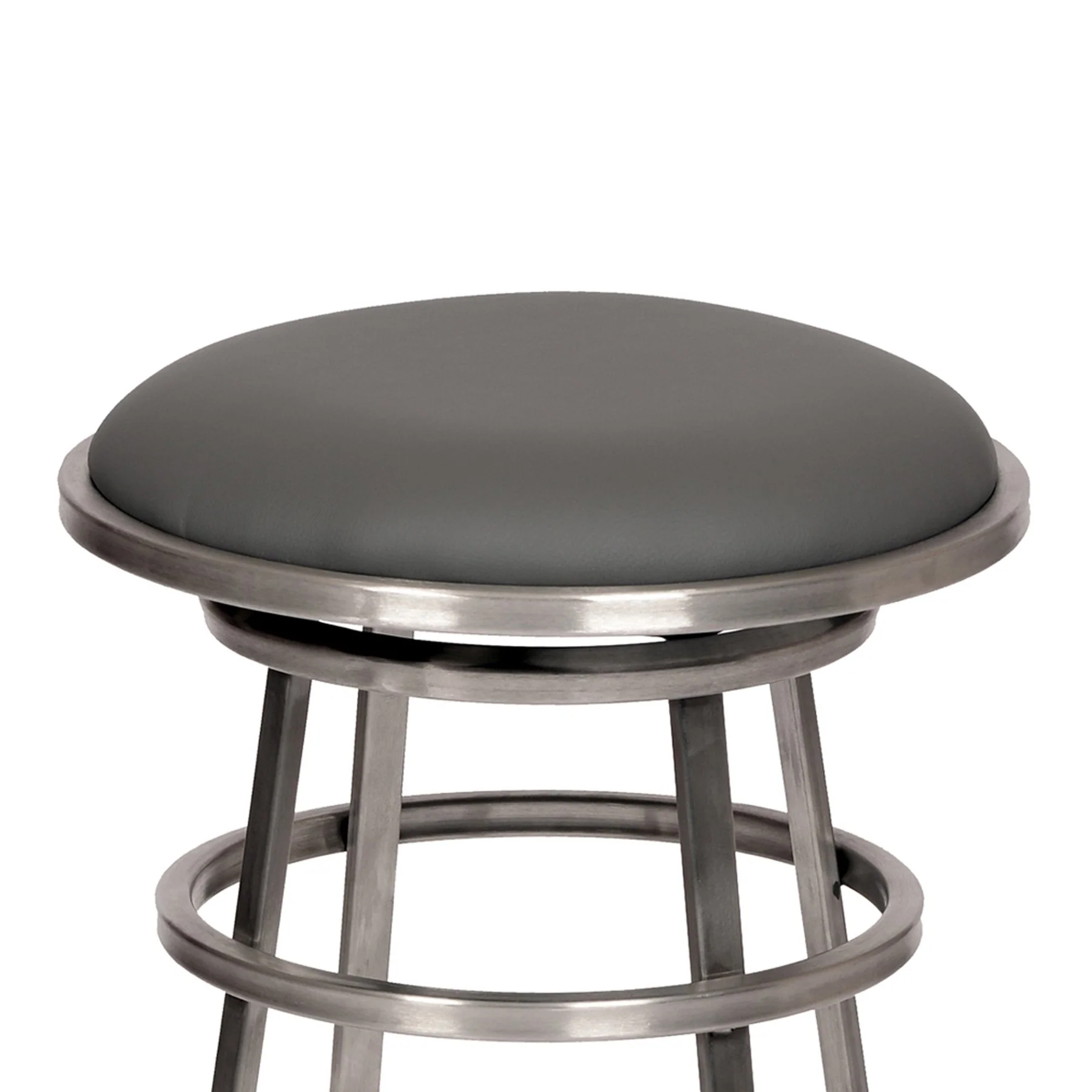 Ringo 30" Backless Brushed Stainless Steel Barstool in Gray Faux Leather - Image 2