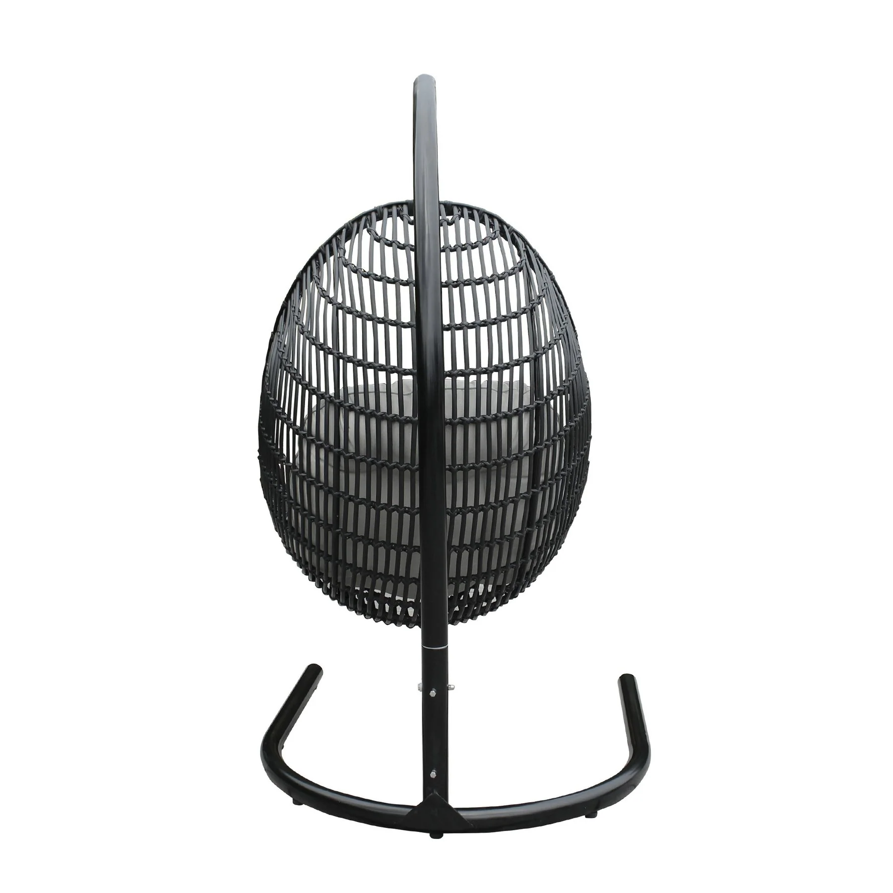 Rio Indoor Outdoor Hanging Egg Swing Chair in Gray Wicker with Black Iron Stand - Image 5