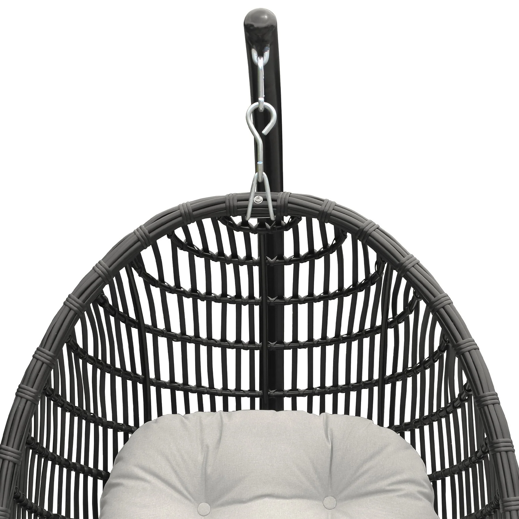Rio Indoor Outdoor Hanging Egg Swing Chair in Gray Wicker with Black Iron Stand - Image 7