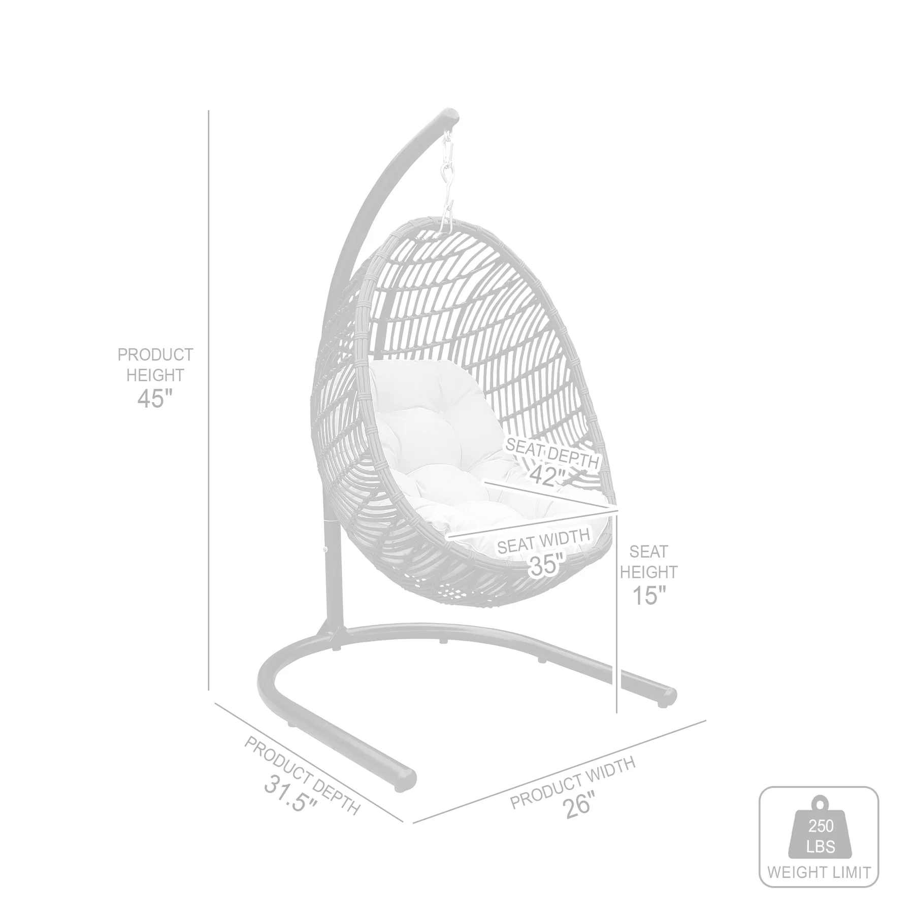 Rio indoor Outdoor Hanging Egg Swing Chair in White Wicker with White Iron Stand - Image 10