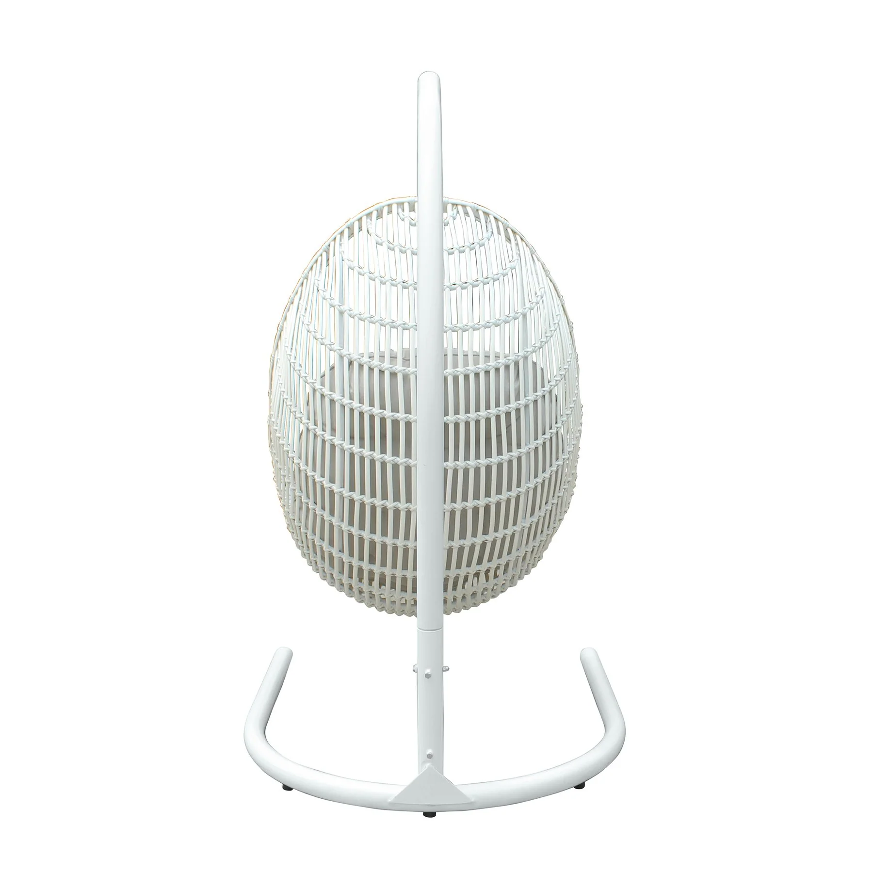 Rio indoor Outdoor Hanging Egg Swing Chair in White Wicker with White Iron Stand - Image 5