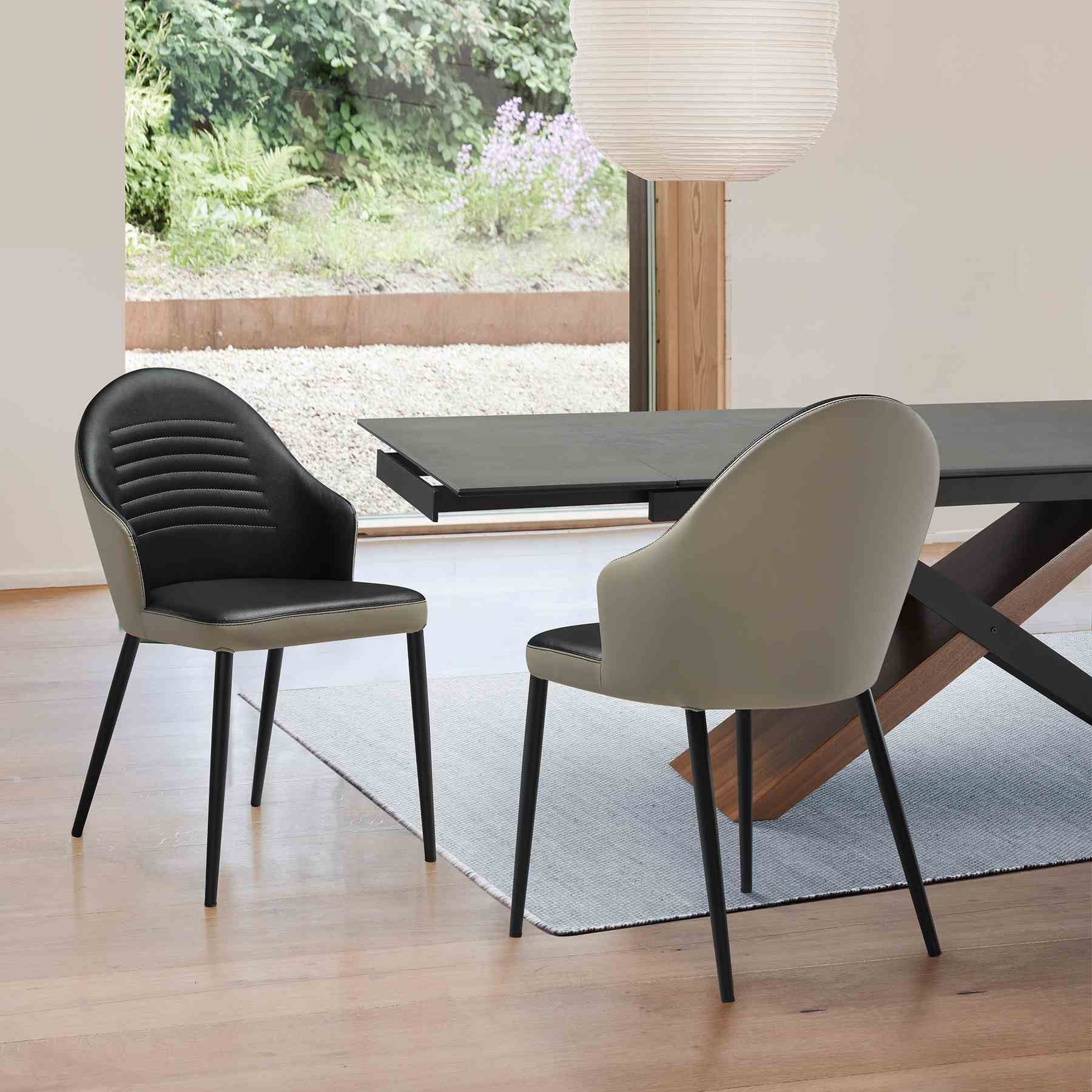 Rocco Upholstered Dining Chair in Taupe Gray and Black Faux Leather with Black Metal Legs - Set of 2 - Image 11