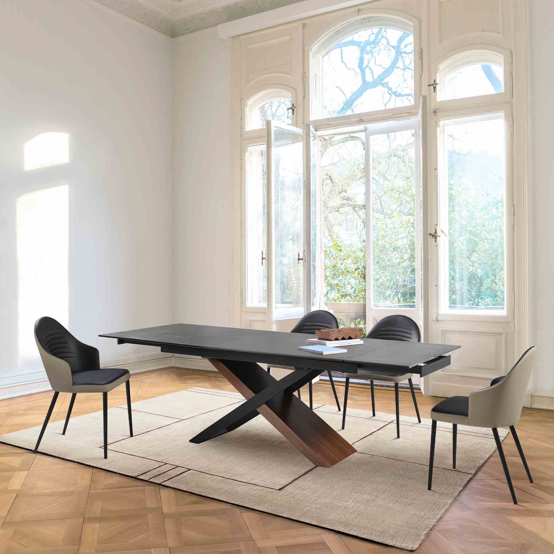 Rocco Upholstered Dining Chair in Taupe Gray and Black Faux Leather with Black Metal Legs - Set of 2 - Image 12