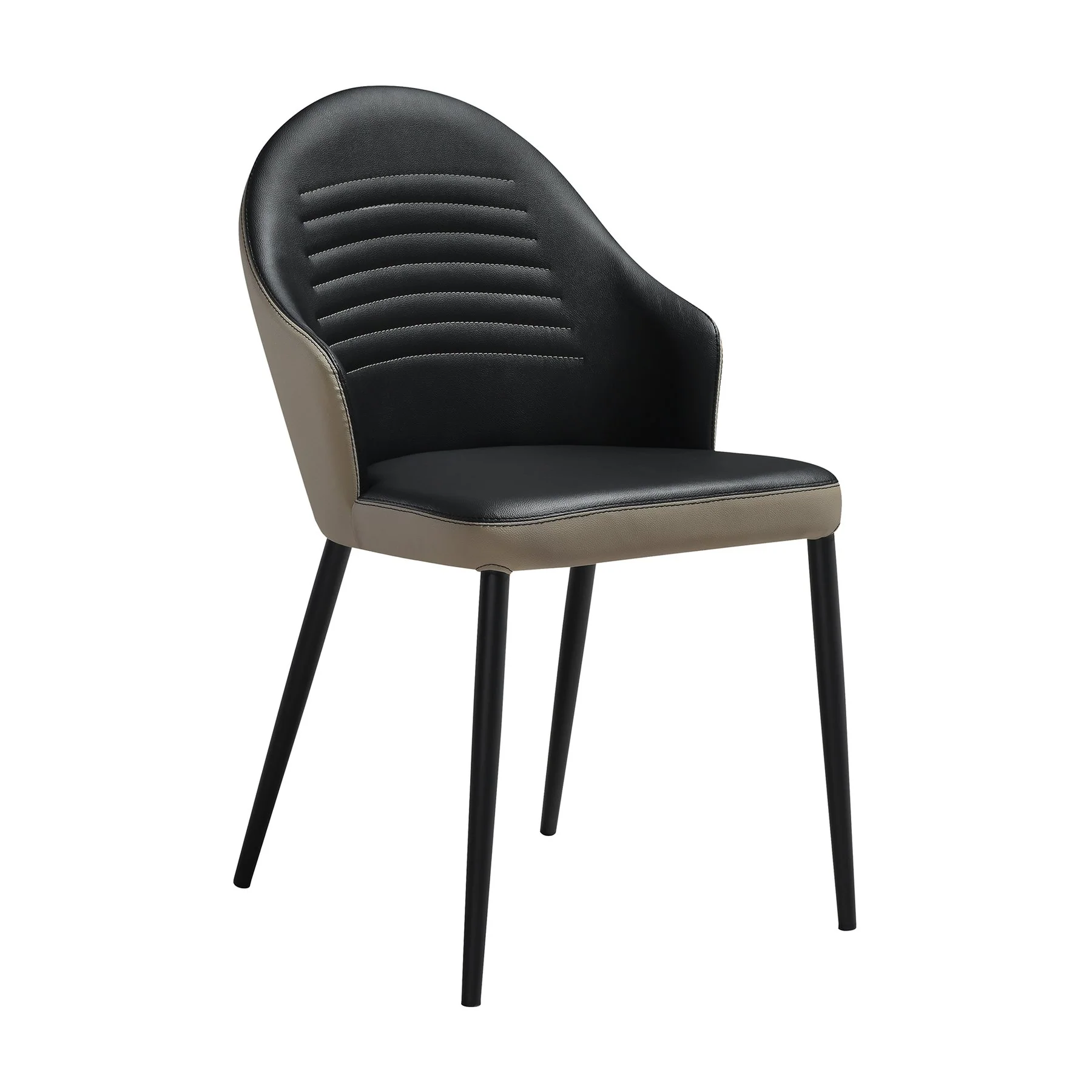 Rocco Upholstered Dining Chair in Taupe Gray and Black Faux Leather with Black Metal Legs - Set of 2 - Image 2