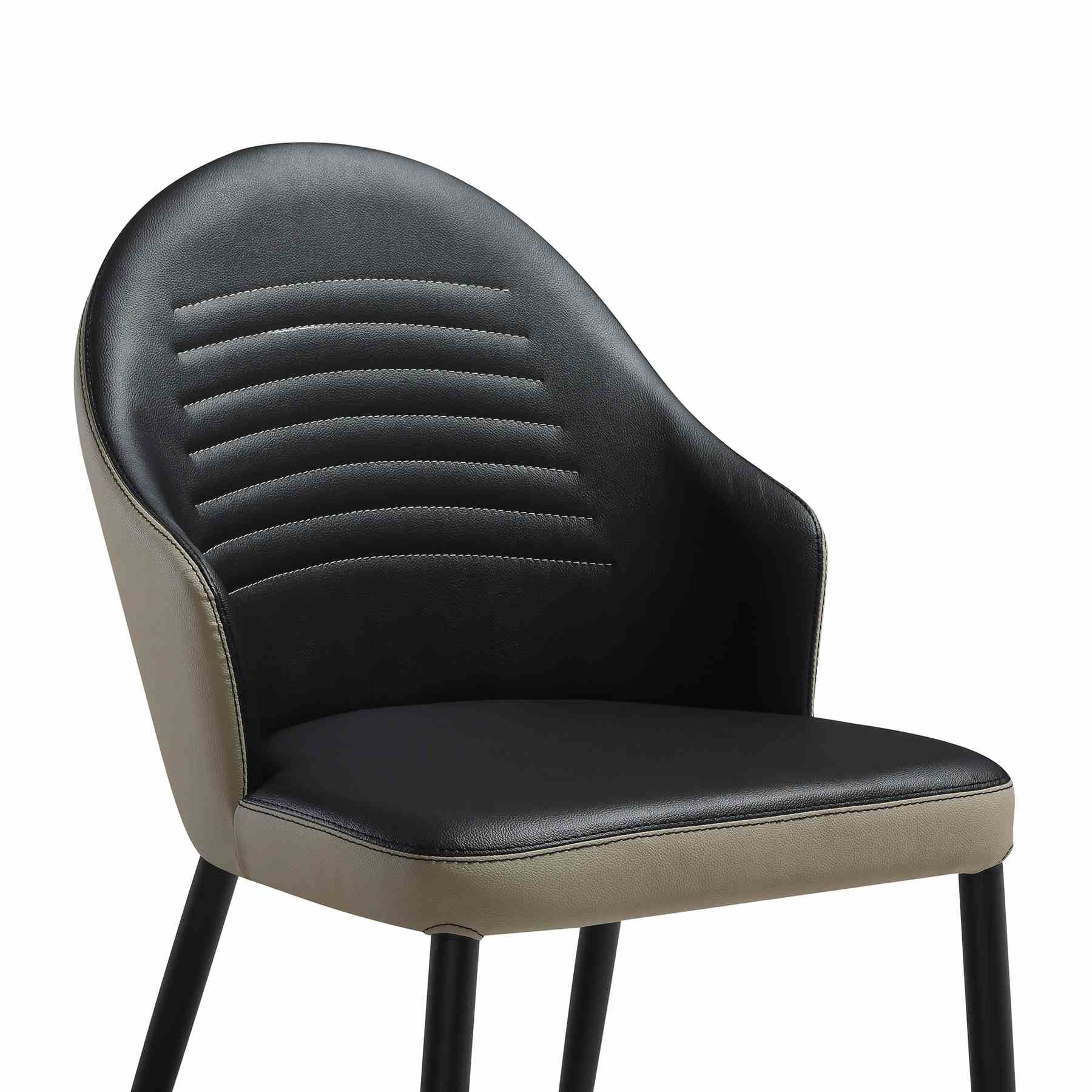 Rocco Upholstered Dining Chair in Taupe Gray and Black Faux Leather with Black Metal Legs - Set of 2 - Image 5