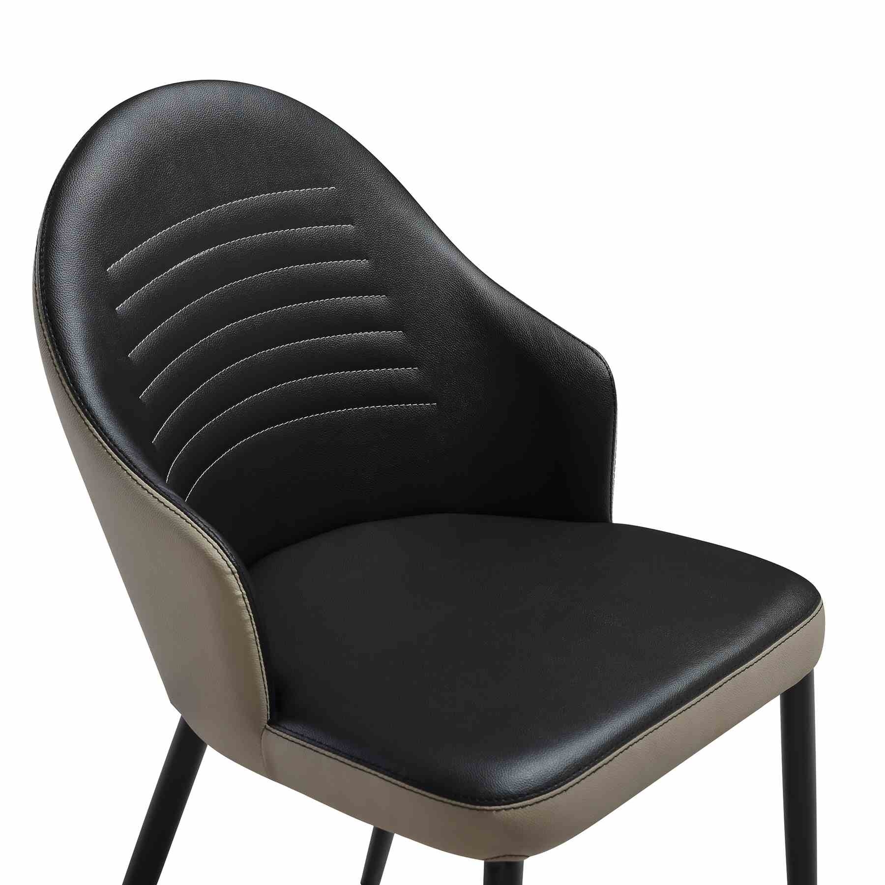 Rocco Upholstered Dining Chair in Taupe Gray and Black Faux Leather with Black Metal Legs - Set of 2 - Image 6