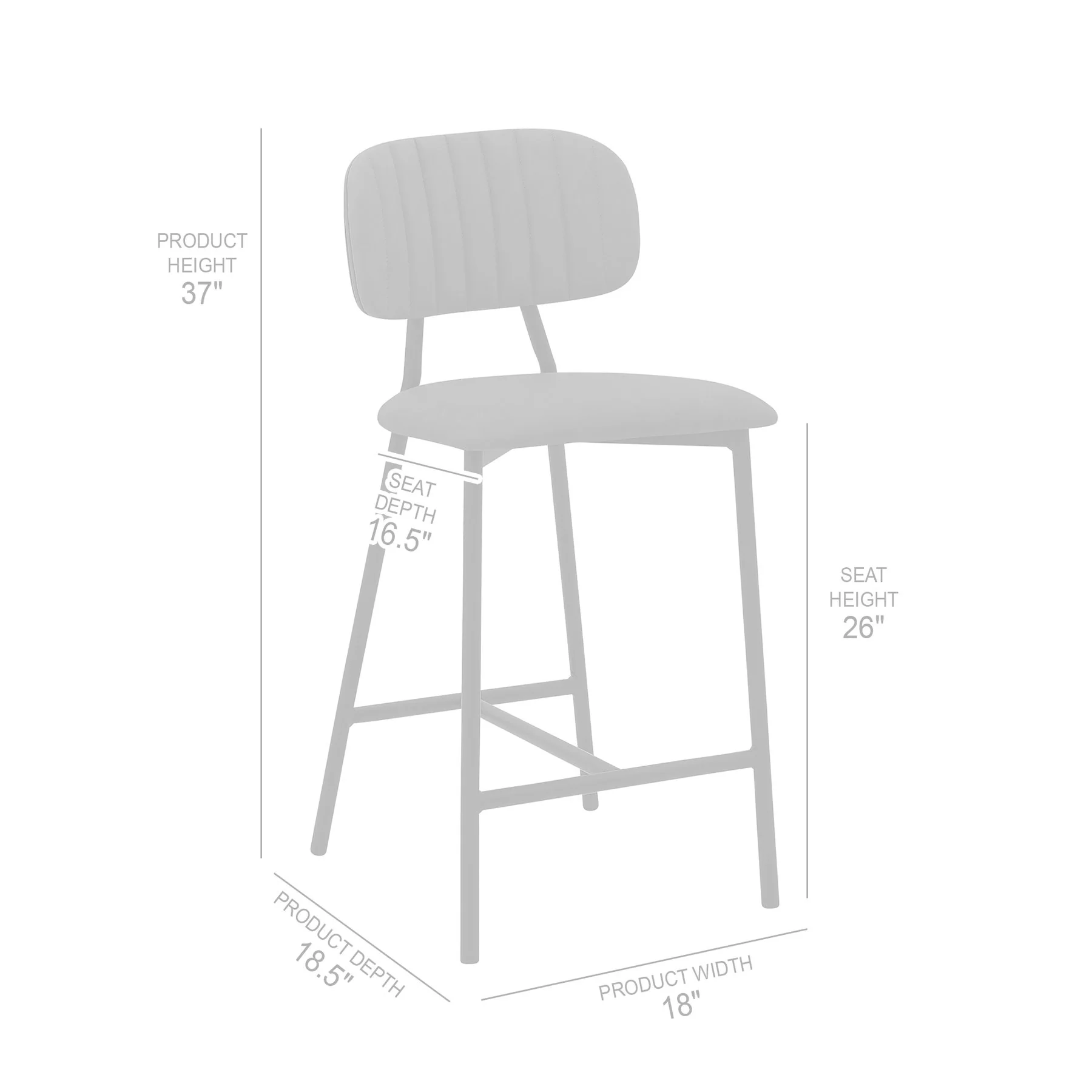 Rococo 26" Gray Faux Leather and Metal Counter Height Bar Stool - Image 7
