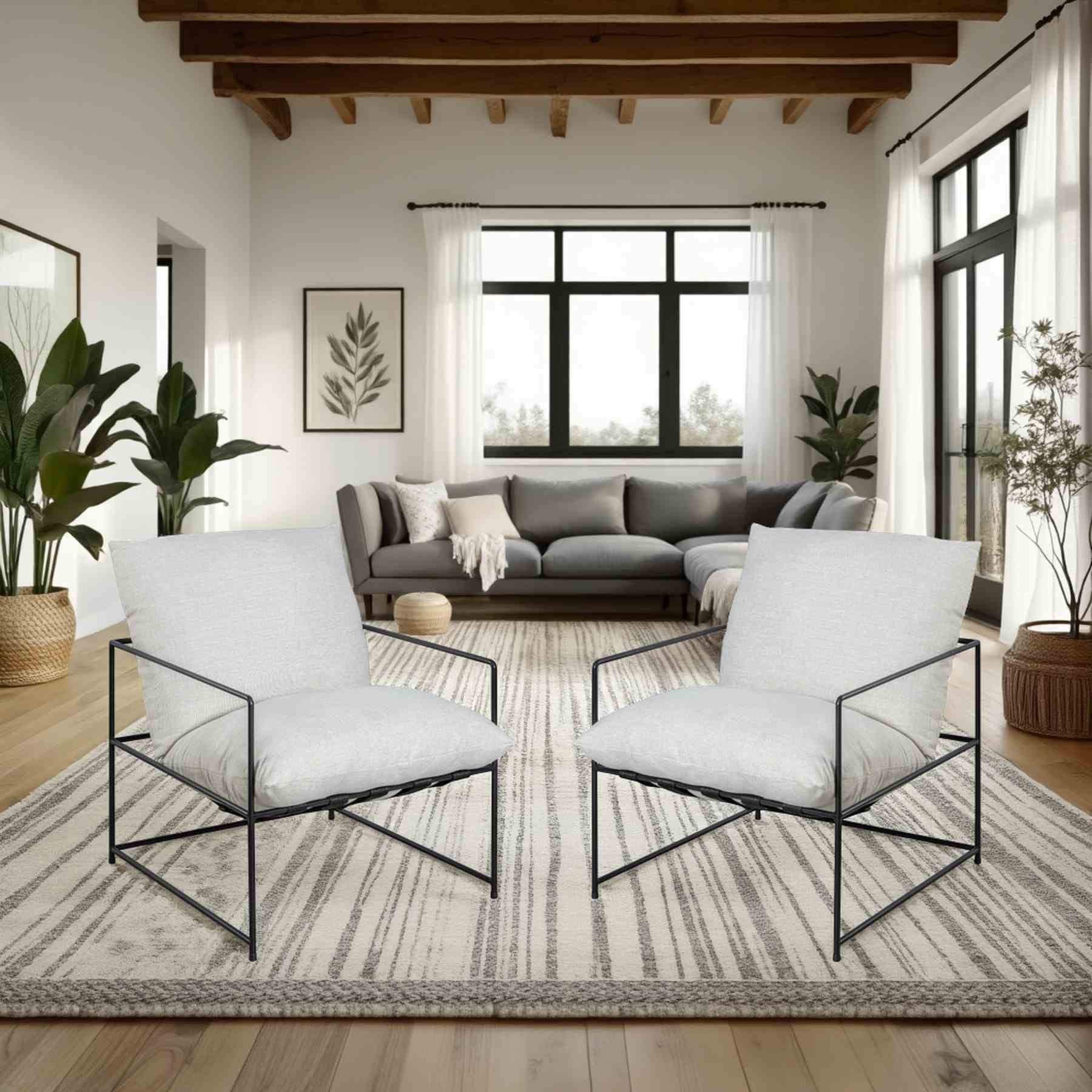 Rogan Accent Chair in Soft Oat Fabric with Black Metal Finish - Image 10