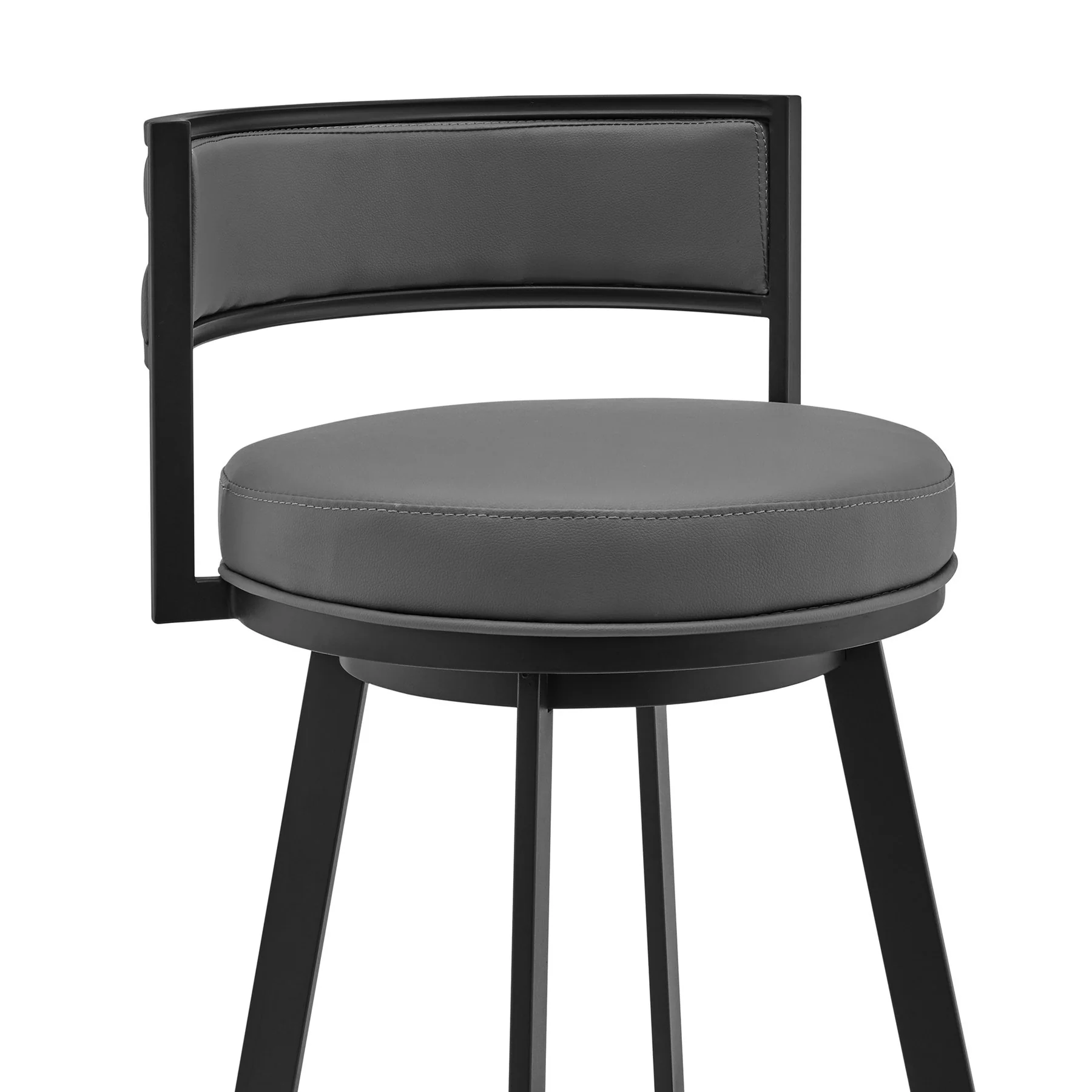 Roman 26" Gray Faux Leather and Black Metal Swivel Bar Stool - Image 4