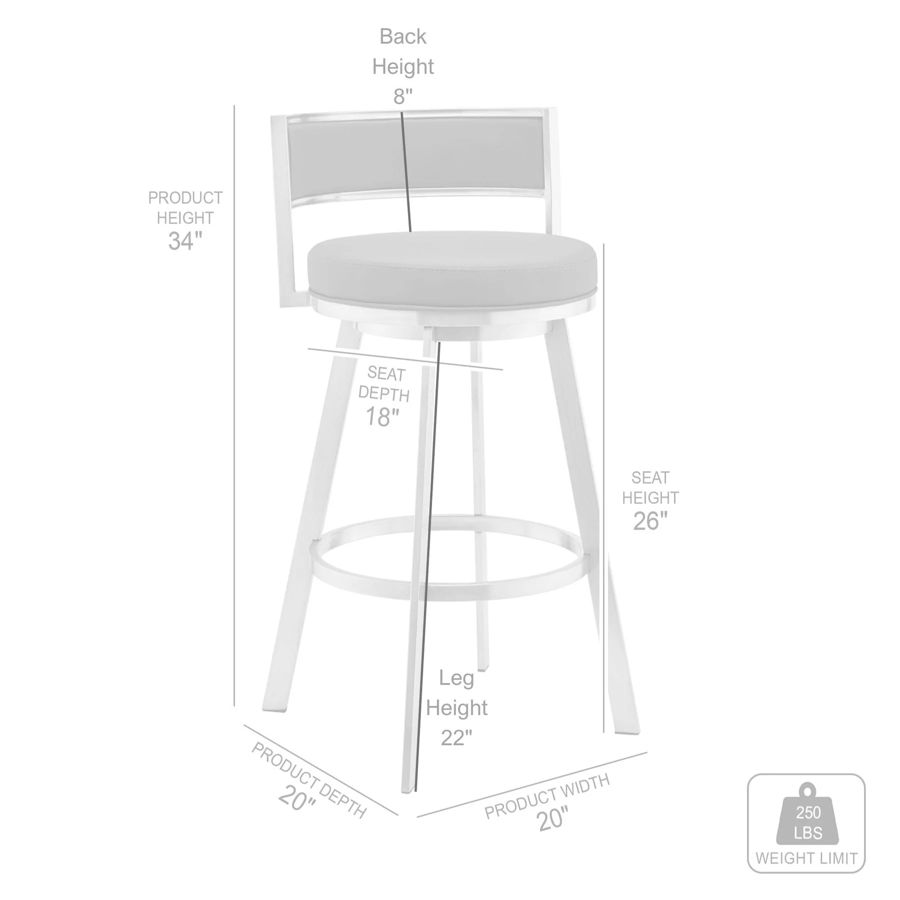 Roman 26" Gray Faux Leather and Black Metal Swivel Bar Stool - Image 7