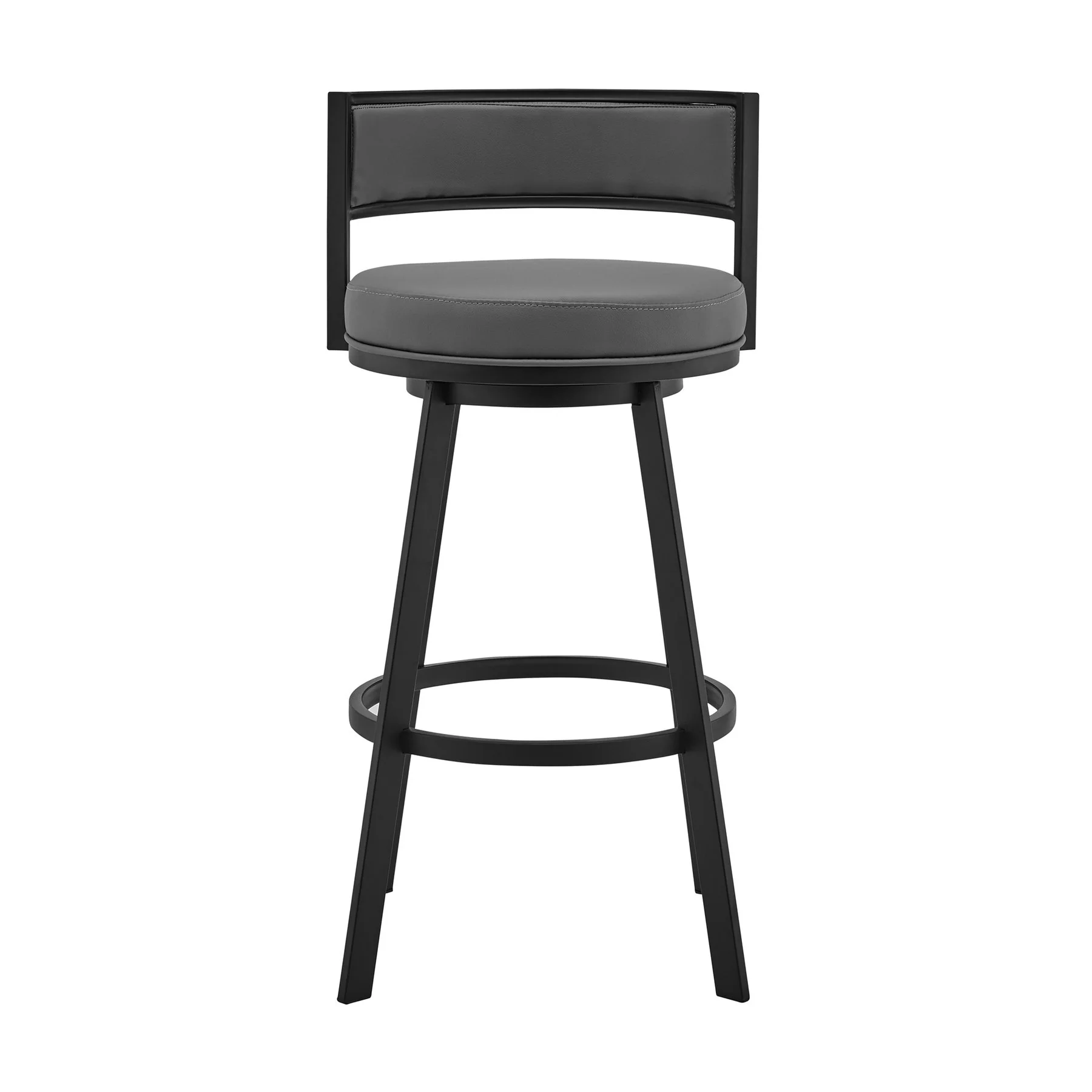 Roman 30" Gray Faux Leather and Black Metal Swivel Bar Stool - Image 2