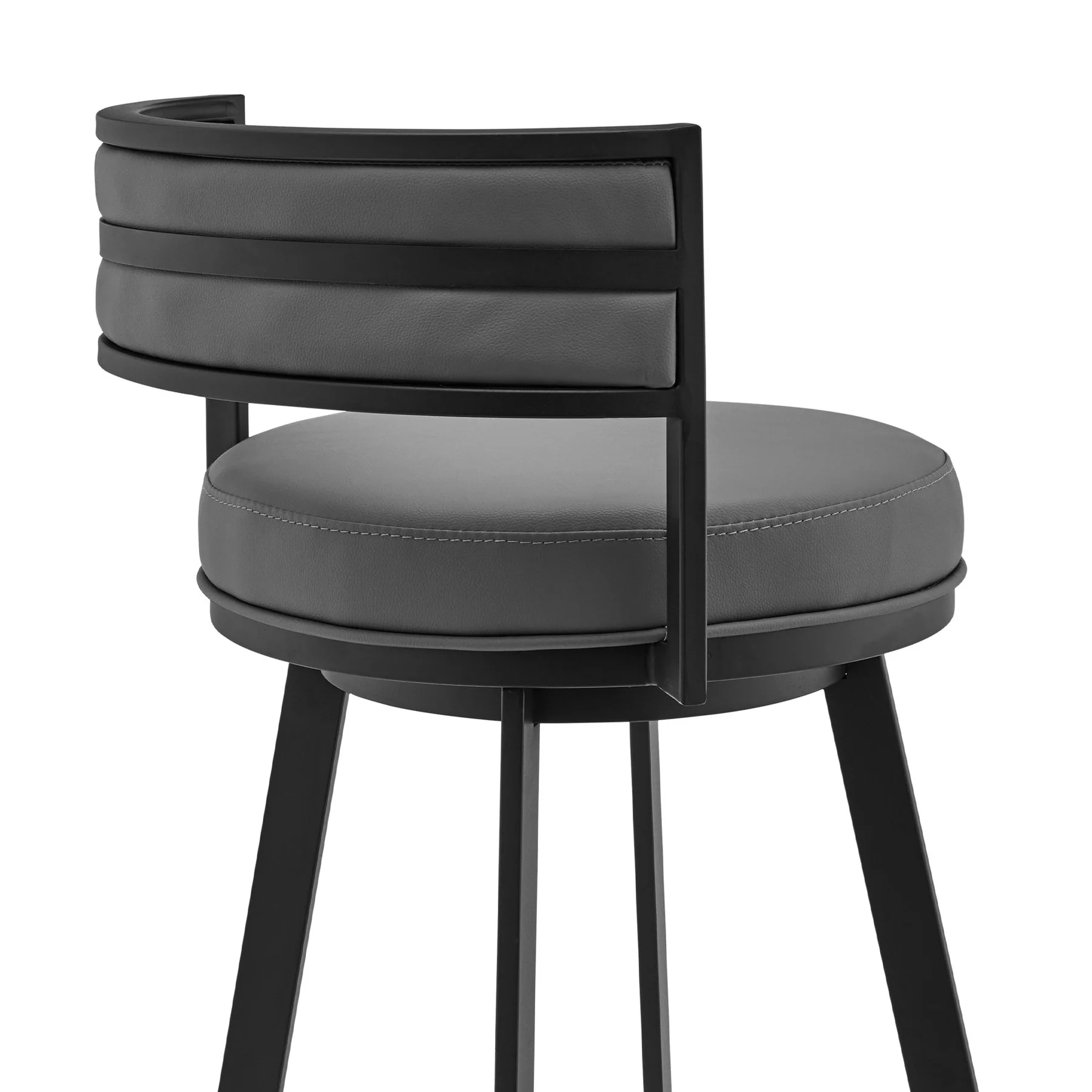 Roman 30" Gray Faux Leather and Black Metal Swivel Bar Stool - Image 5