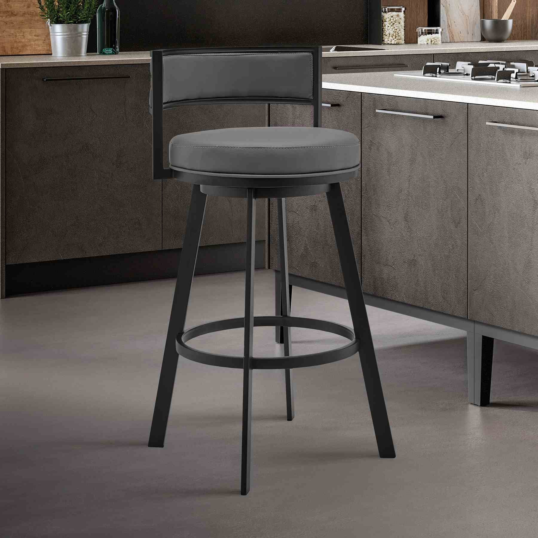 Roman 30" Gray Faux Leather and Black Metal Swivel Bar Stool - Image 7