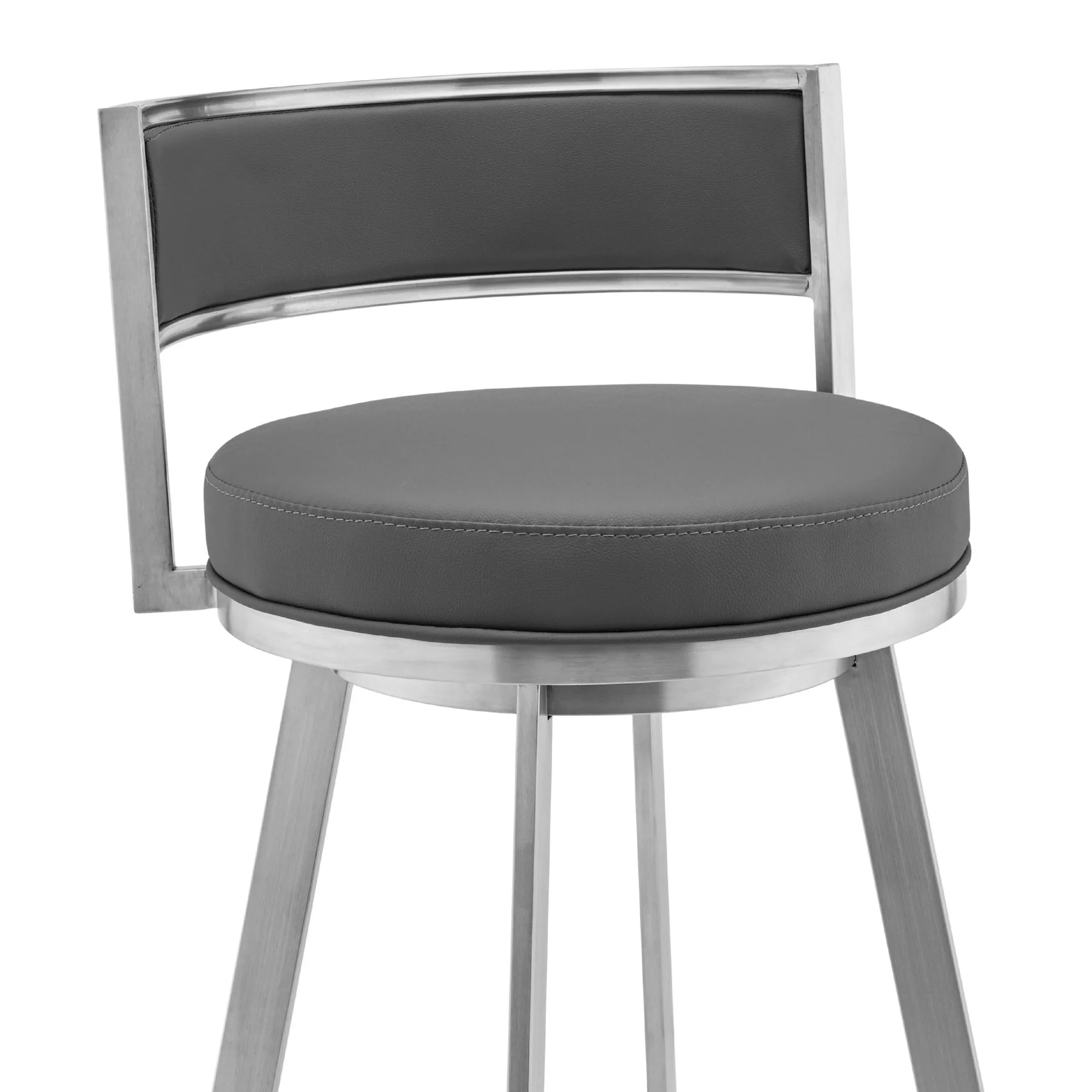 Roman 30" Gray Faux Leather and Brushed Stainless Steel Swivel Bar Stool - Image 4