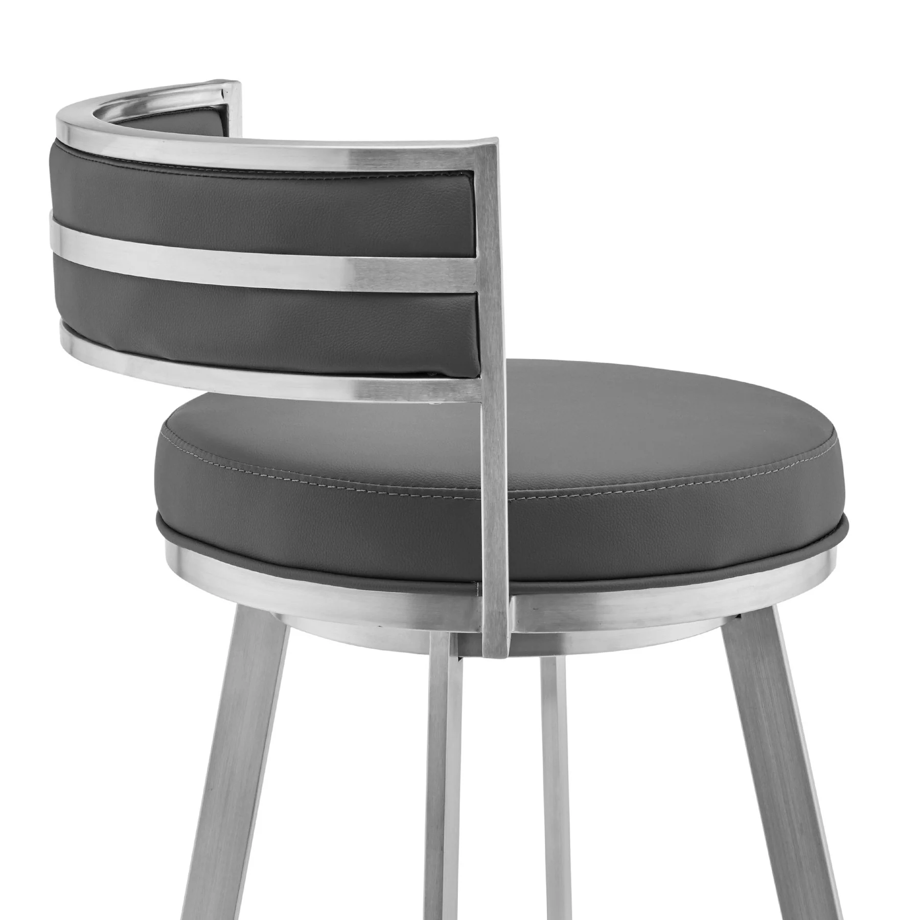 Roman 30" Gray Faux Leather and Brushed Stainless Steel Swivel Bar Stool - Image 5