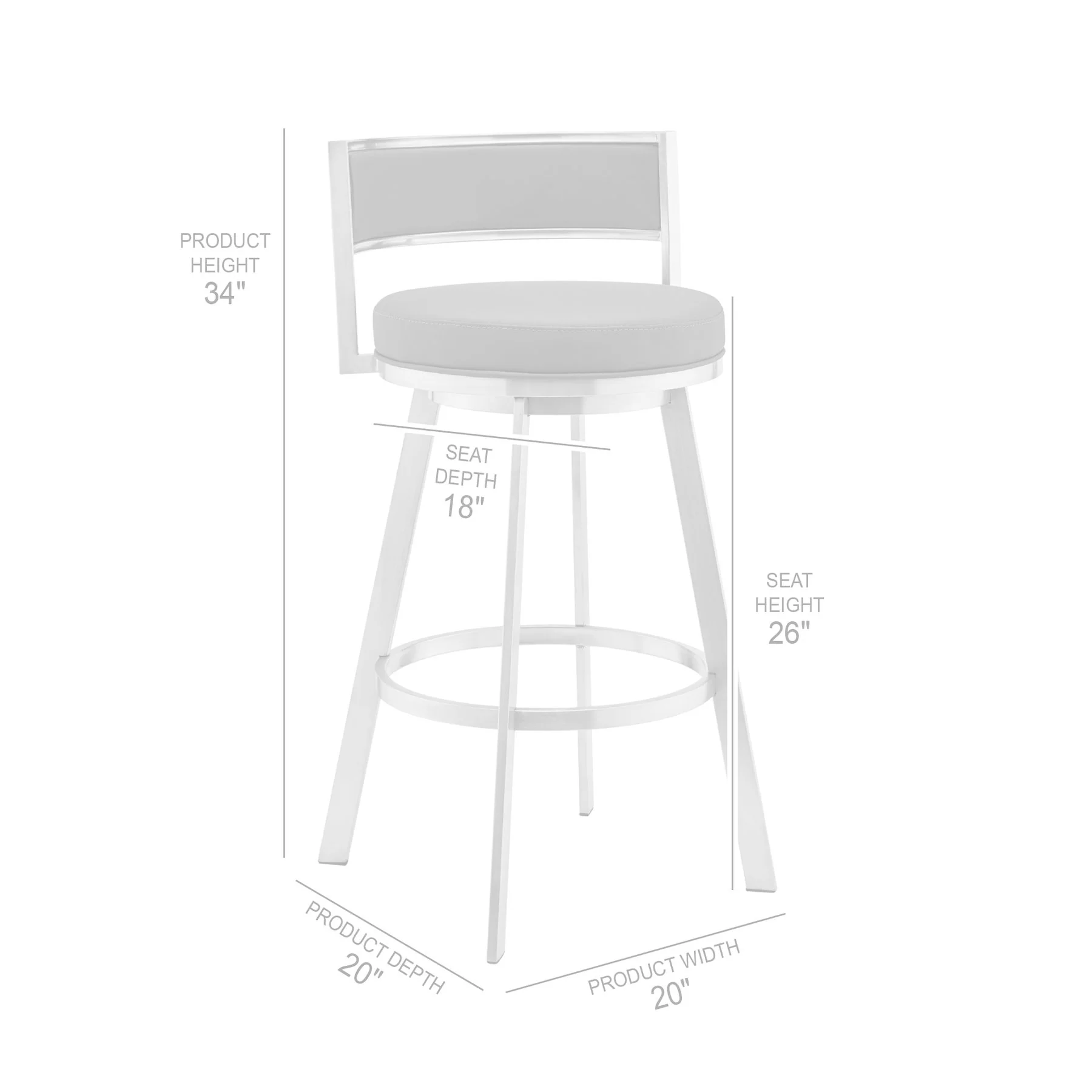 Roman 30" Gray Faux Leather and Brushed Stainless Steel Swivel Bar Stool - Image 7
