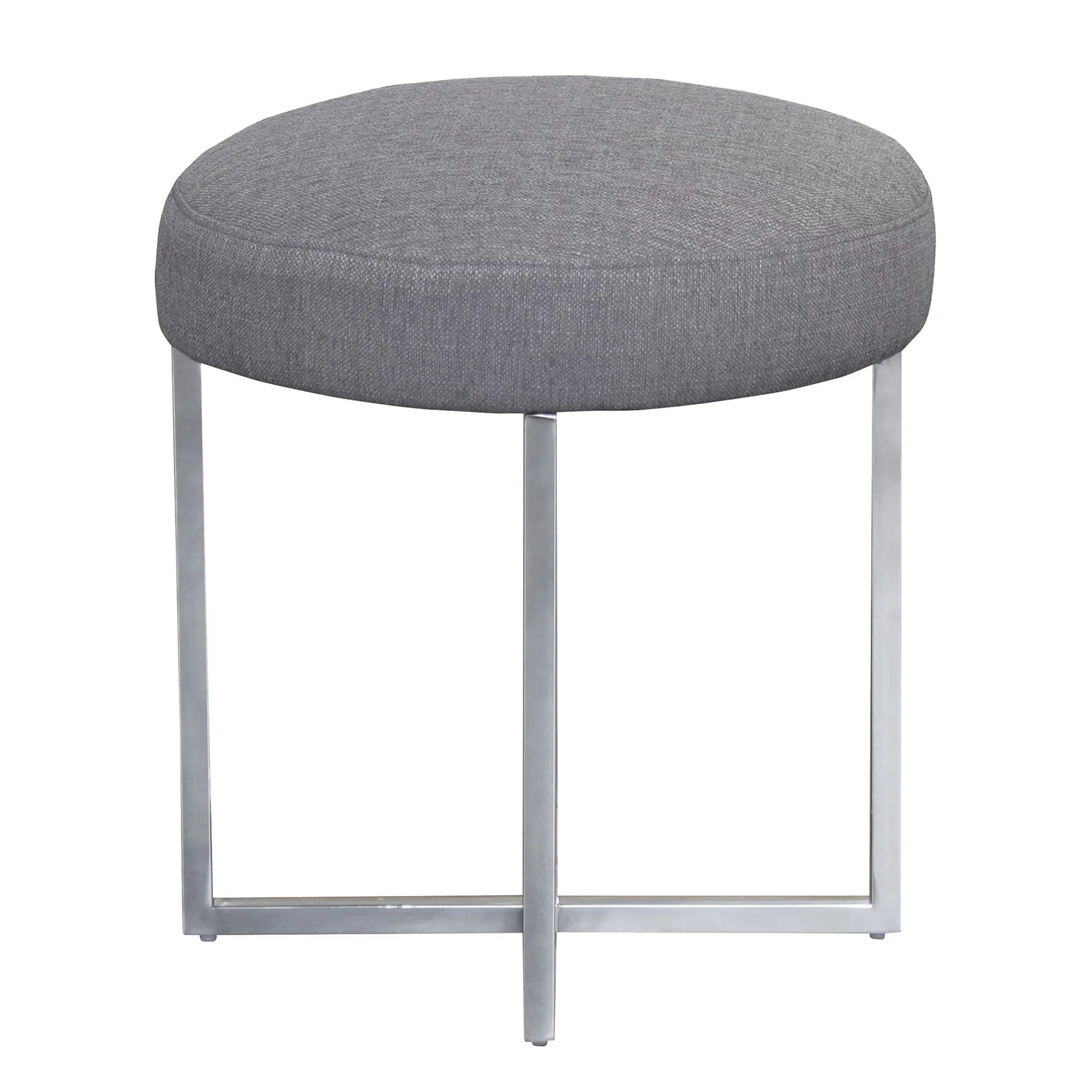 Rory Contemporary Ottoman in Polished Stainless Steel Finish Base and Gray Fabric - Image 2